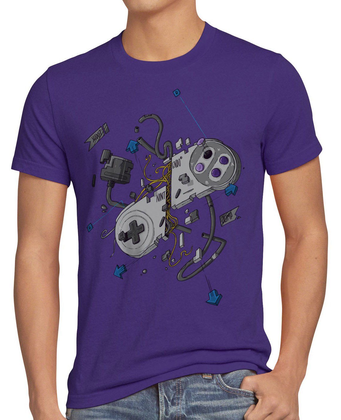 style3 Print-Shirt Herren T-Shirt 16-Bit Gamer snes nes kart super nintendo mario retro classic nes lila
