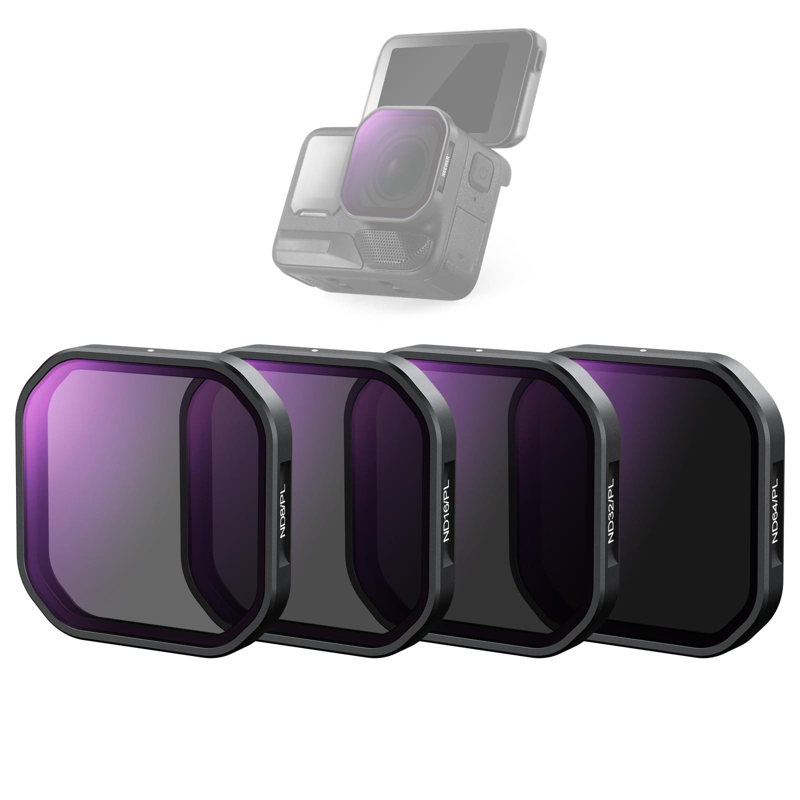 Neewer 4er Pack ND/PL Lens Filter Kit Kompatibel mit Insta360 Ace Pro 2 Foto-Filter-Sets (ND8/PL+ND16/PL+ND32/PL+ND64/PL Filter Set, Bequeme Schnappbefestigung)