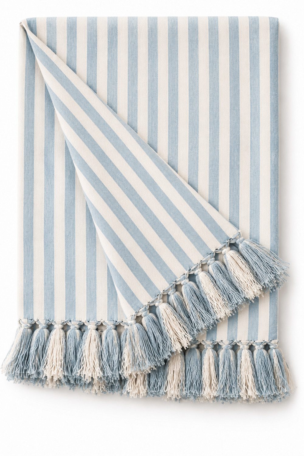 Wohndecke Blaue Streifen, AU Maison, Gestreift 100 % Baumwolle mit Fransen 130x180 cm