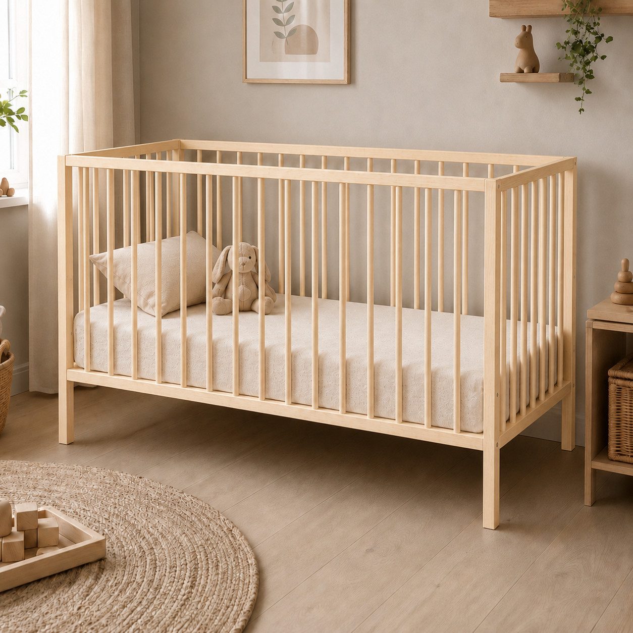 Kids Collective Babybett Kinderbett Gitterbett 60x120/70x140 cm modular & höhenverstellbar Holz, verschiedene Varianten wählbar, massives Holz, ab Geburt Natur