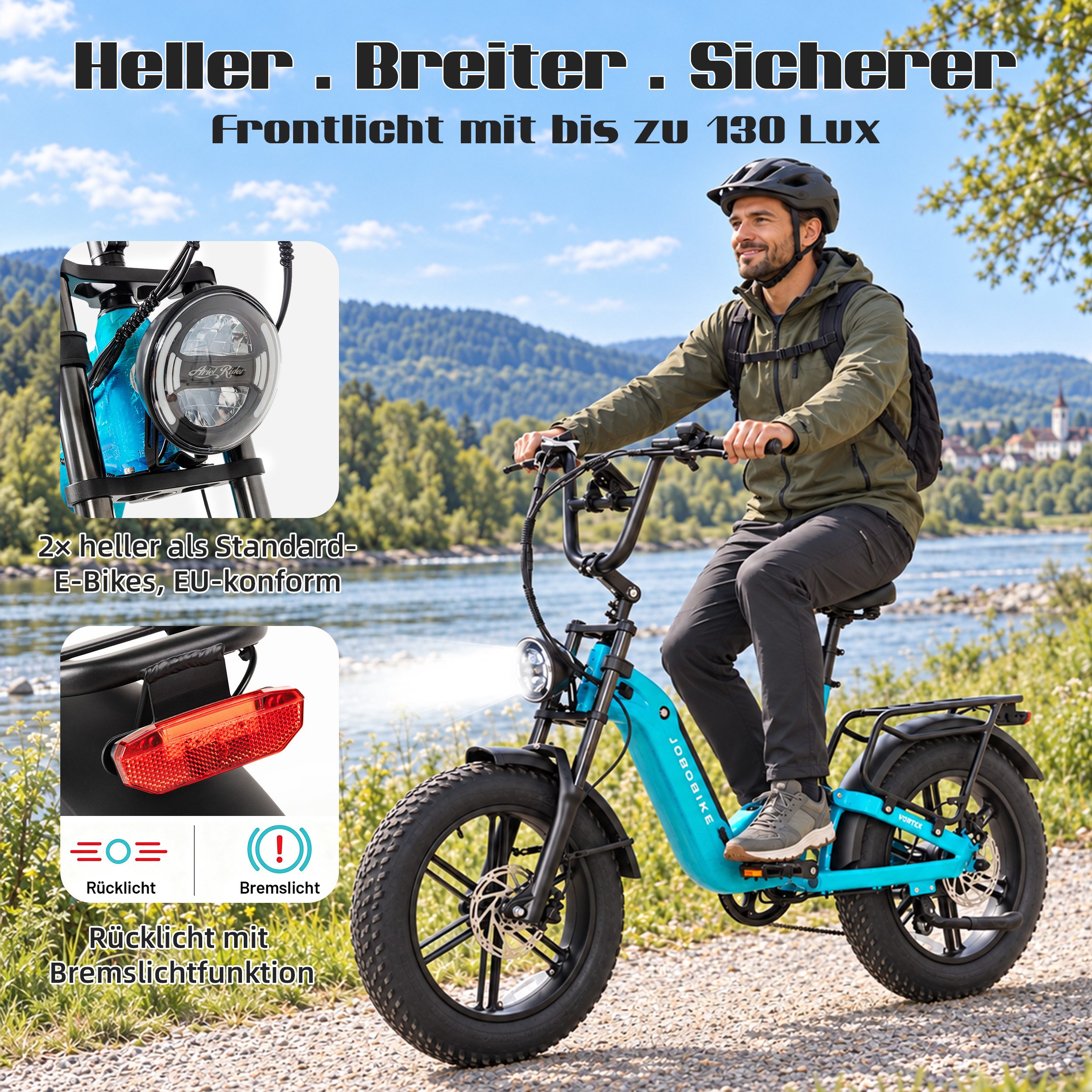 JOBOBIKE E-Bike Mountainbike 20x4,0 Zoll, 720Wh, 150km, Fully, Vollfederung, Lockout-Federgabel, 7 Gang Shimano, Kettenschaltung, Heckmotor, 720 Wh, (Hinterradf – Bild 3 von 5
