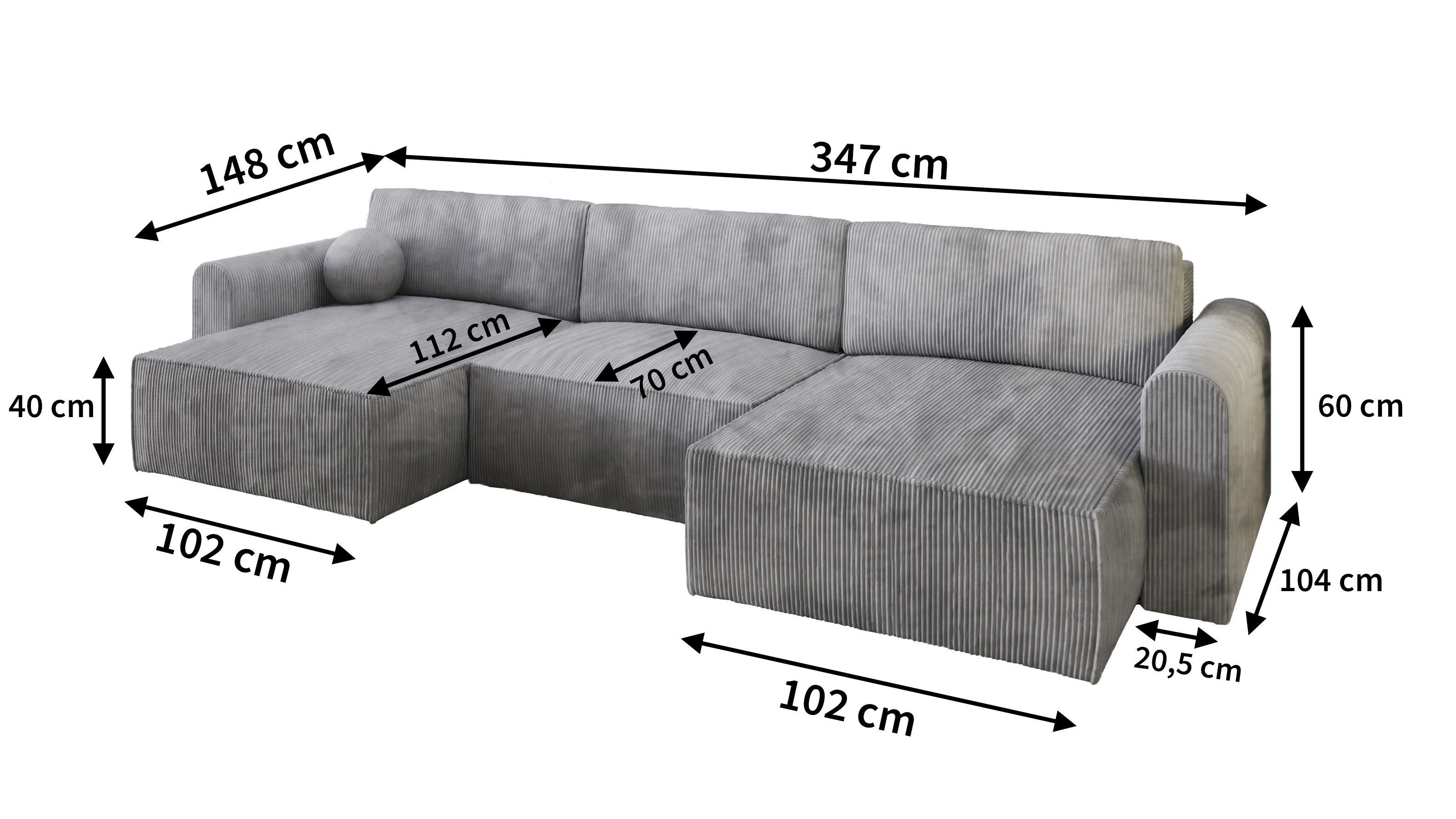 Masseno Ecksofa FENTO mit Schlaffunktion U-Form, Sofa mit Bettkasten