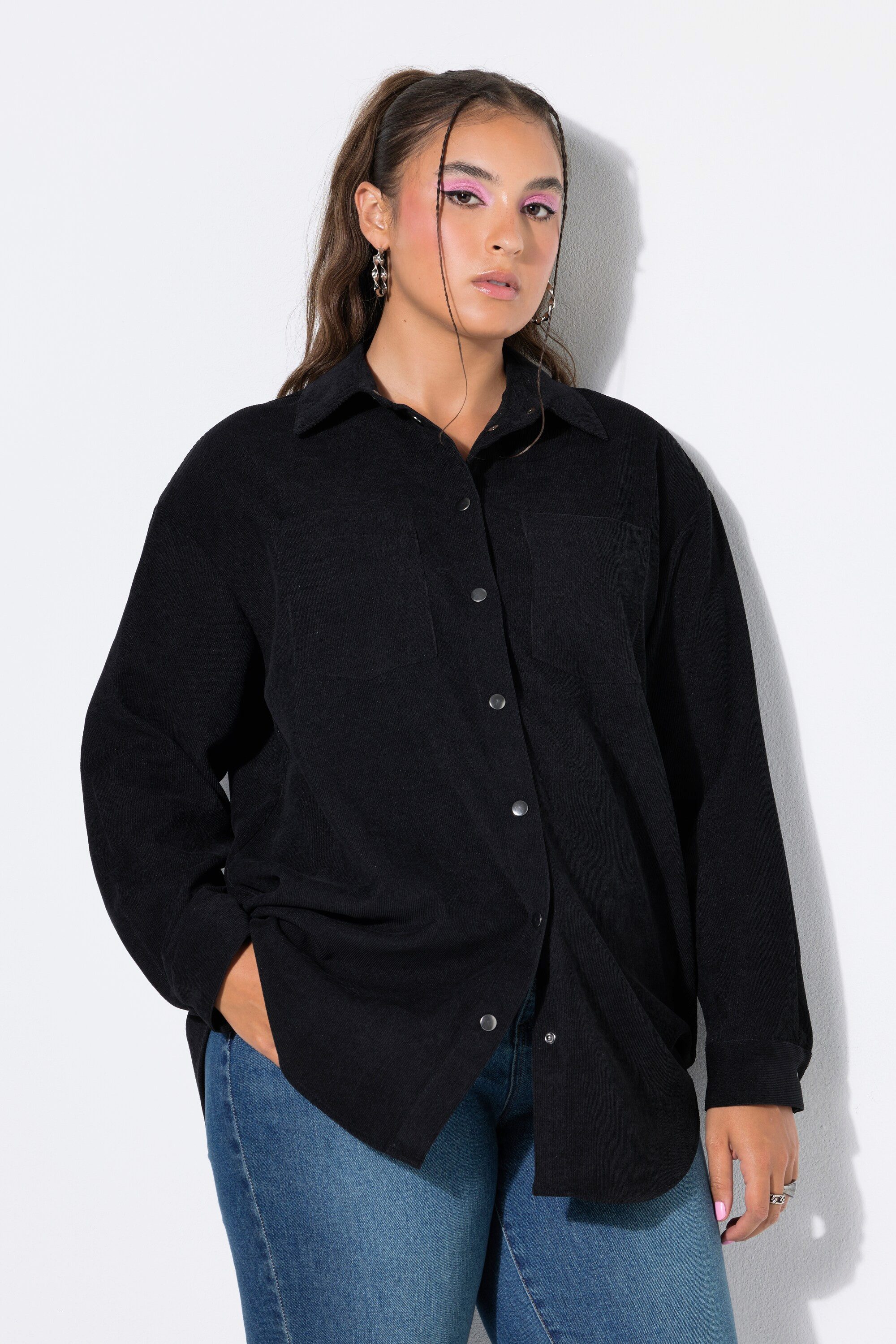 Studio Untold Hemdbluse Cord-Hemd Stretch oversized Hemdkragen Langarm