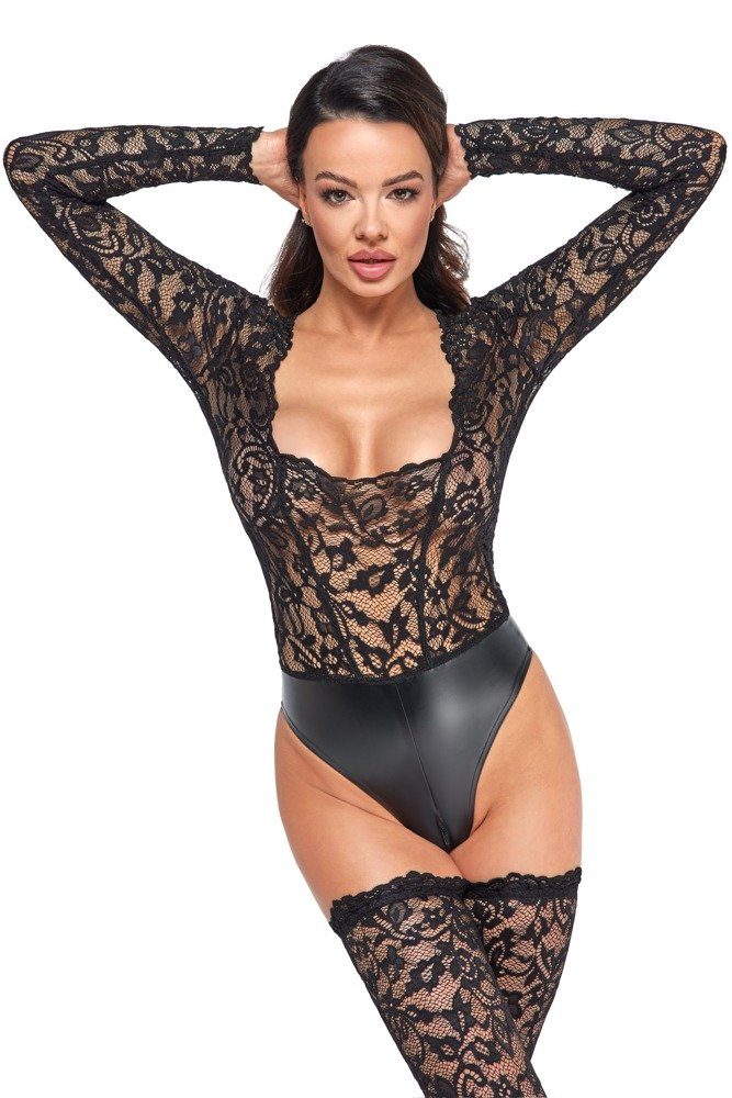 Noir Handmade Body Transparenter Spitzen-Body mit Reißverschluss - schwarz (1-tlg) transparent