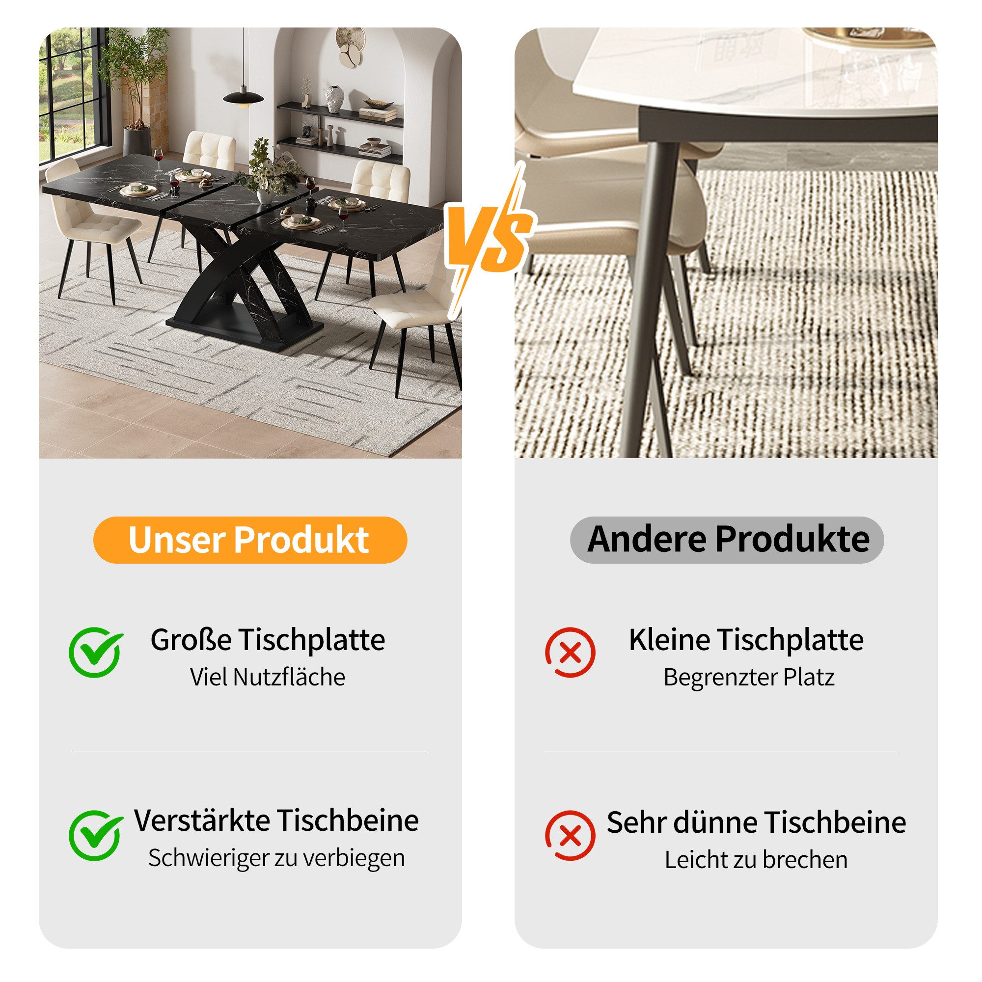 STILVORA Esstisch mit Marmoroptik,Küchentisch Wohnzimmertisch ausziehbar mi günstig online kaufen