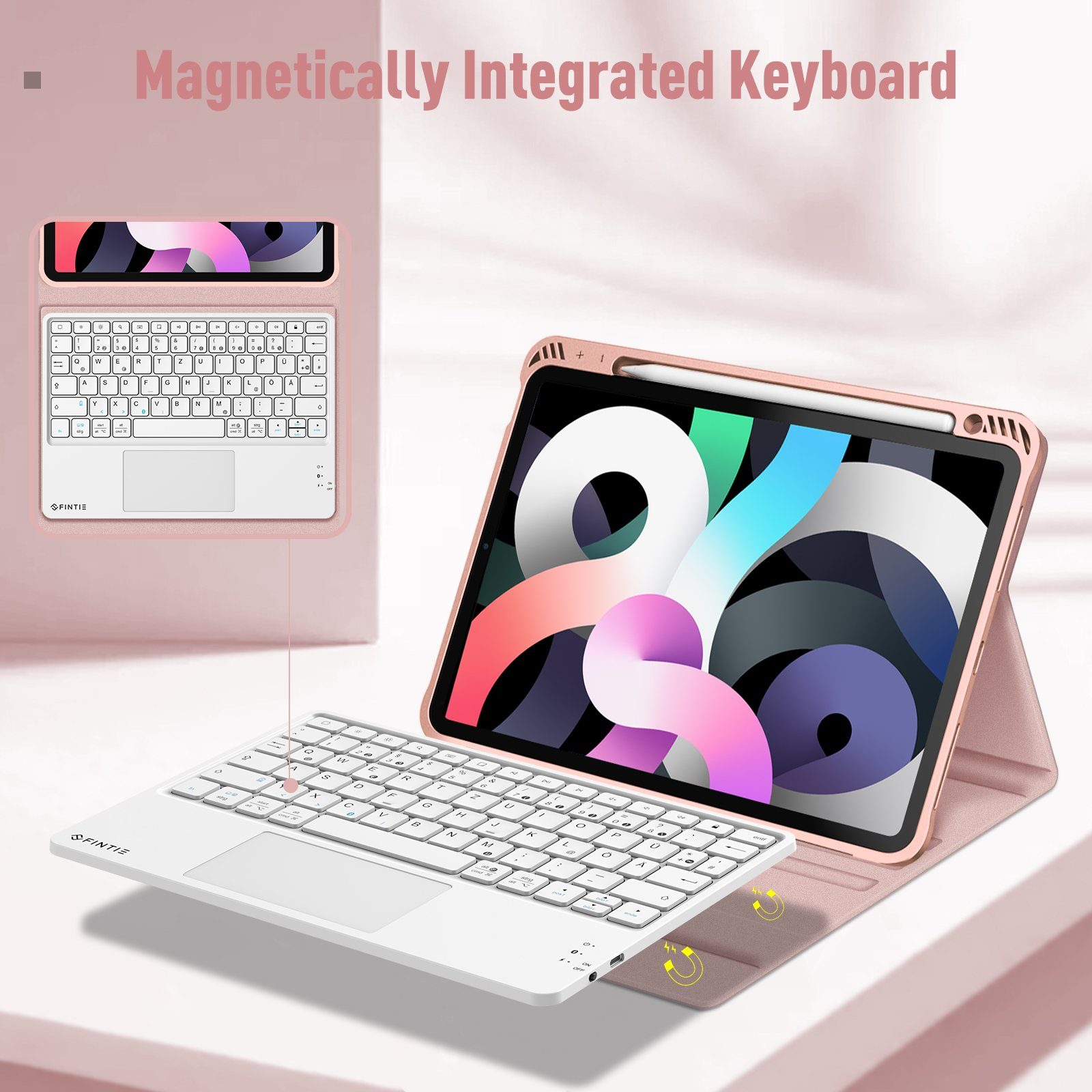 Fintie Tablet-Hülle für iPad Air 11'' M4/M3/M2(2026/2025/2024), iPad Air 5/4 Gen 2022/2020 10.9 Zoll, mit Stifthalter, Magnetische Abnehmbare Deutsche Tastatur mit Touchpad