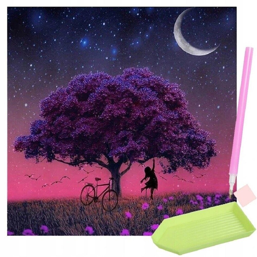 MALATEC Malen nach Zahlen Mädchen am Baum - 5D Diamond Painting Set 30x30cm (5d Diamond Painting-Set, Bild, Diamanten, Stift und Container), Entspannendes Hobby, kreative Stunden, schimmerndes Endergebnis.