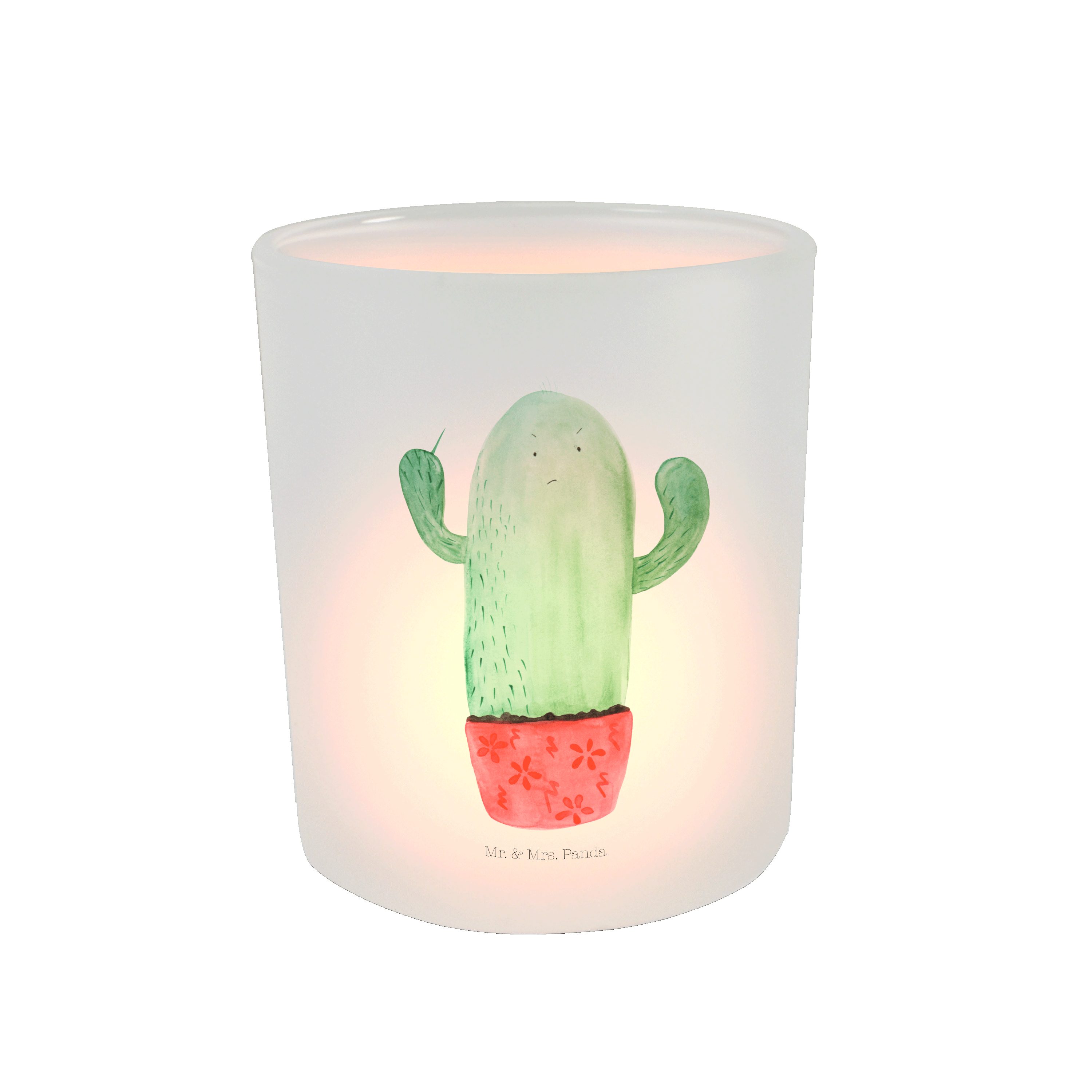 Mr. & Mrs. Panda Windlicht Kaktus Wut - Transparent - Geschenk, Windlicht Glas, Teelichter, Teel (1 St), Hochwertiges Material