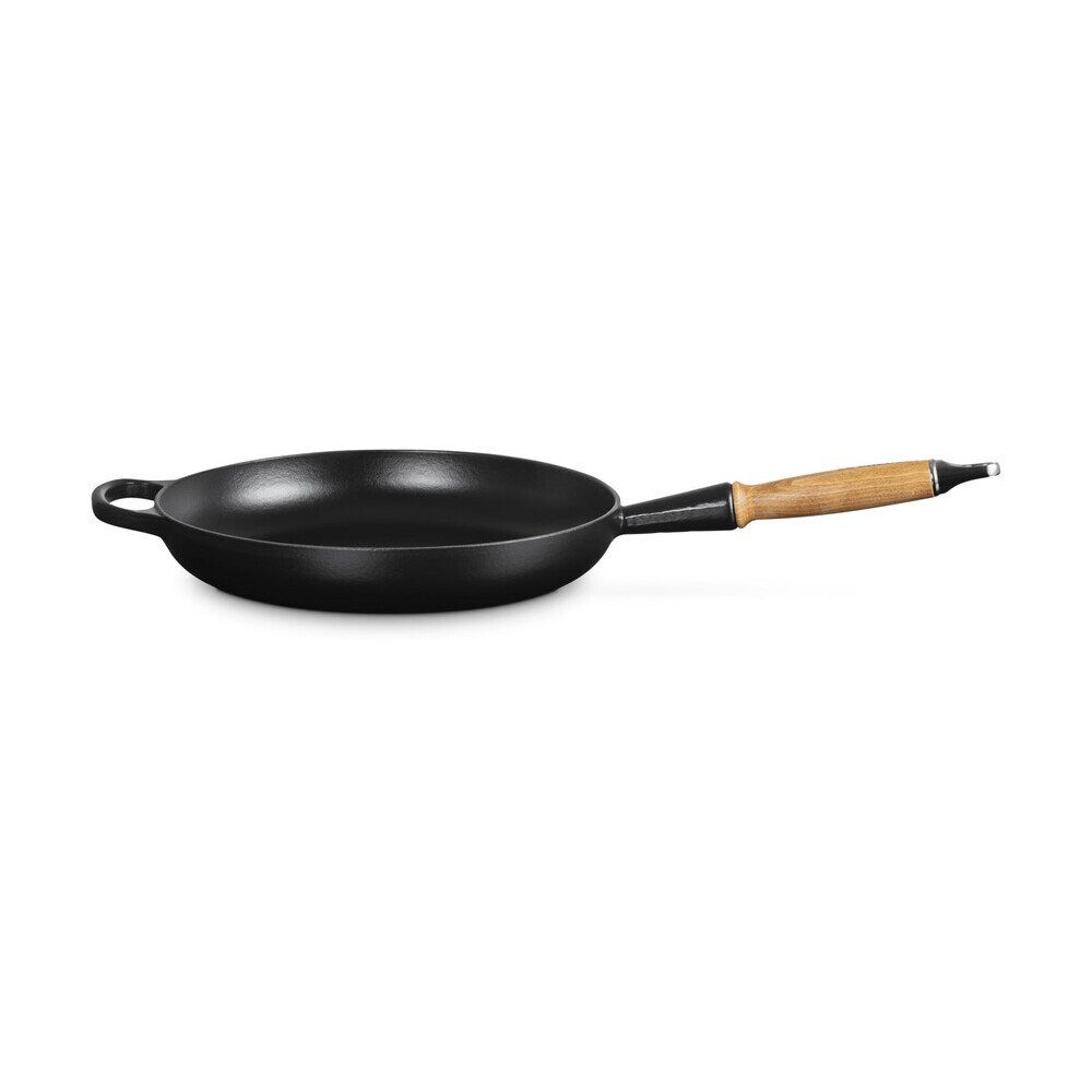 LE CREUSET Bratpfanne Bratpfanne 28 cm m. Holzgriff schwarz Guss, 2,6l, Gusseisen, emailliert, schwarz, Handreinigung