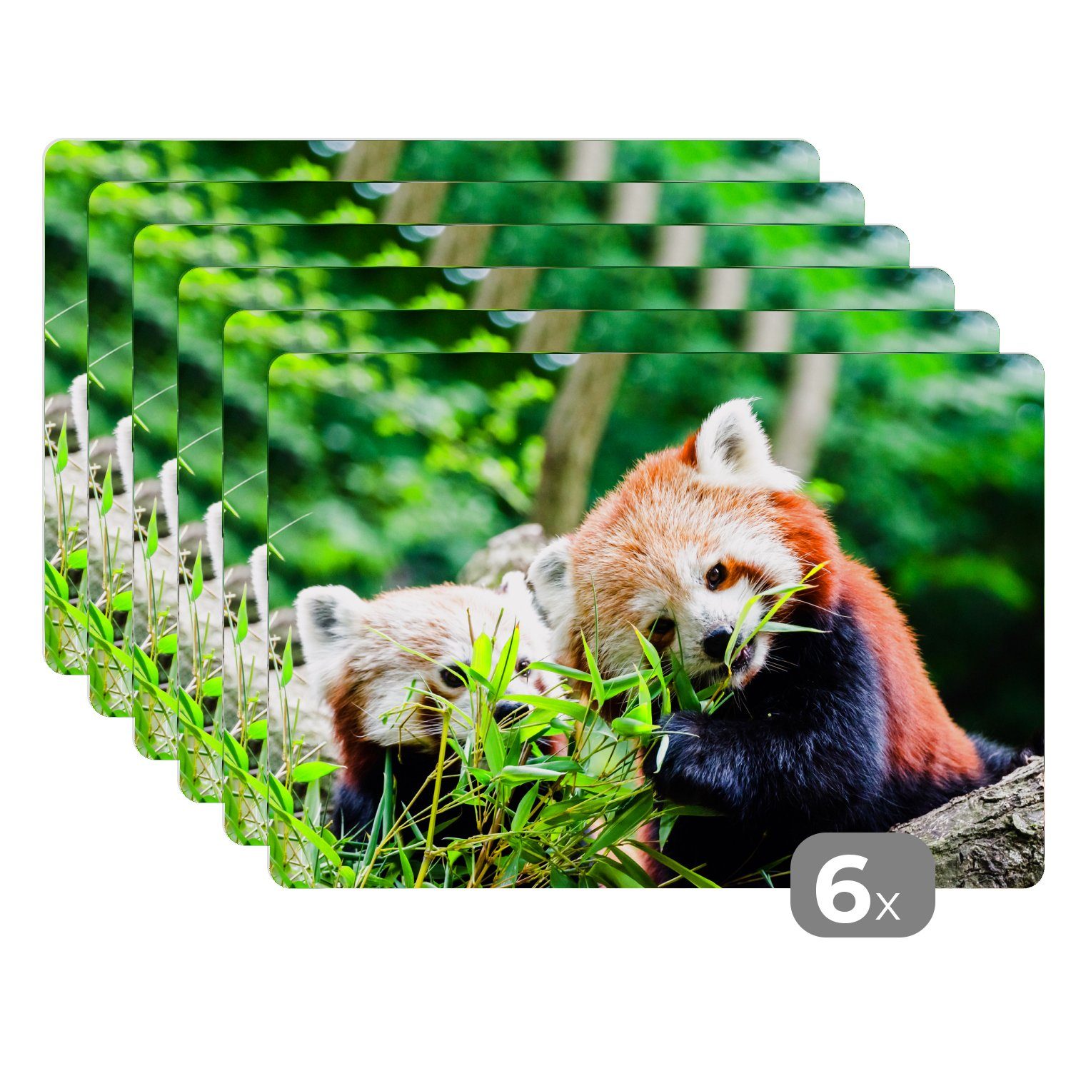 Platzset, Roter Panda - Pflanzen - Baumstamm, MuchoWow, (6-St), Platzset, Platzdecken, Platzmatte, Tischmatten, Schmutzabweisend