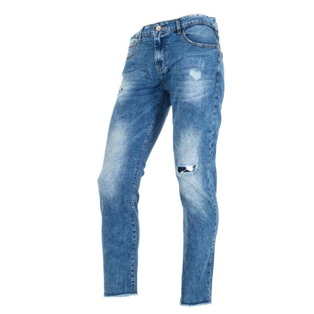 Herren in Used-Look Jeans Stretch-Jeans Freizeit Blau Ital-Design
