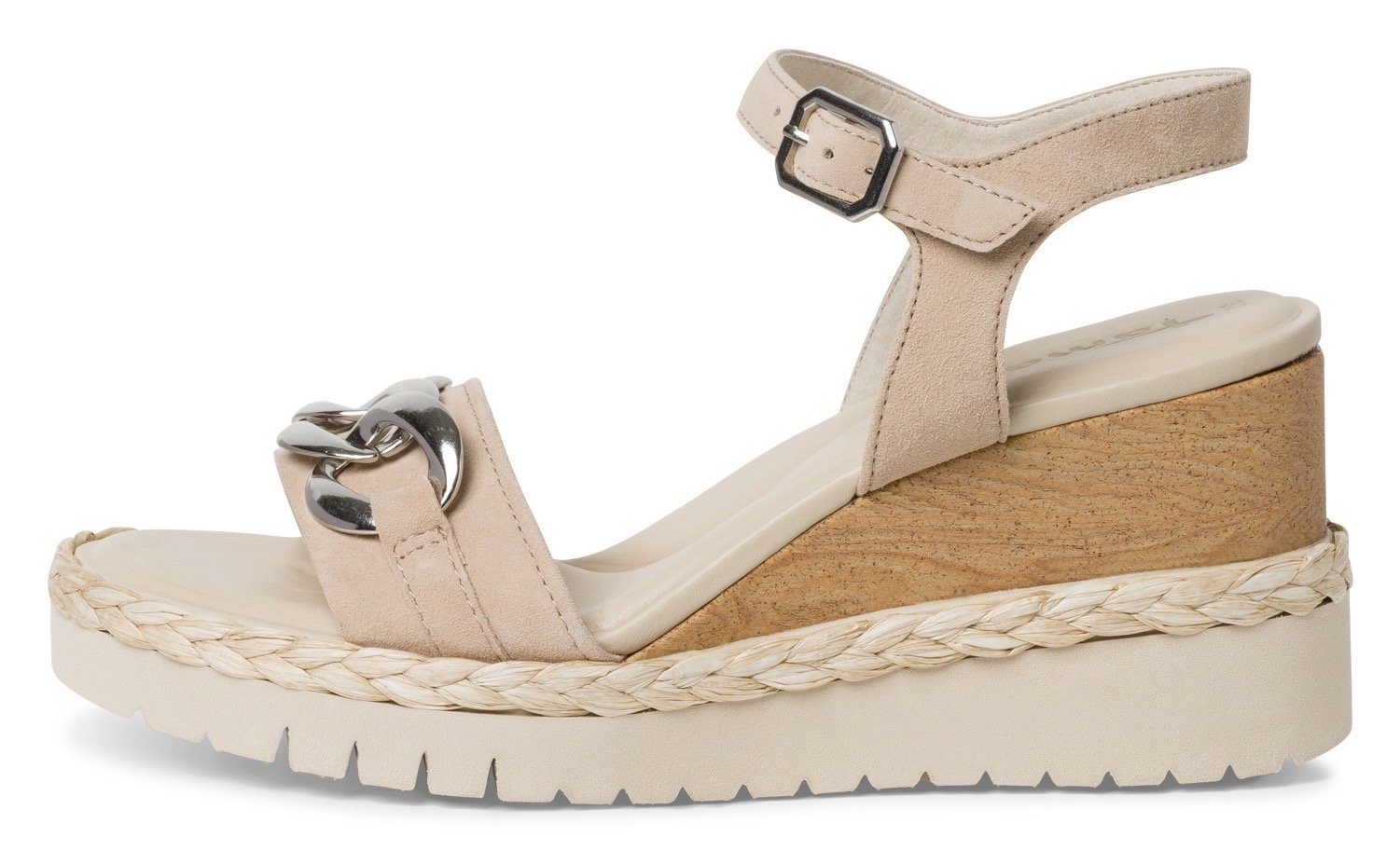 mit Tamaris Zierkette Keilsandalette modischer creme