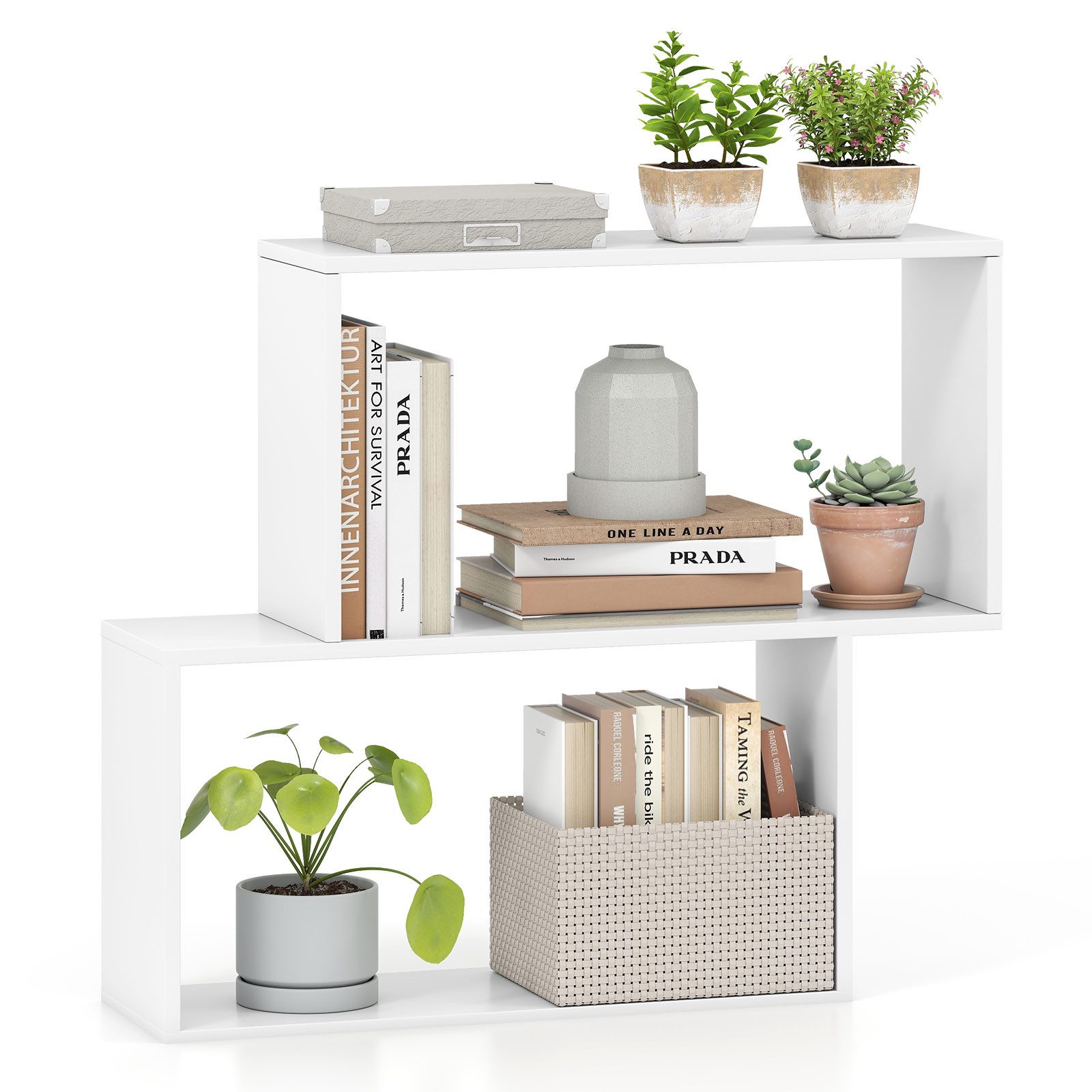 COSTWAY Bücherregal, 3-stöckig, Würfelregal Holz, geometrisch, Weiß günstig online kaufen