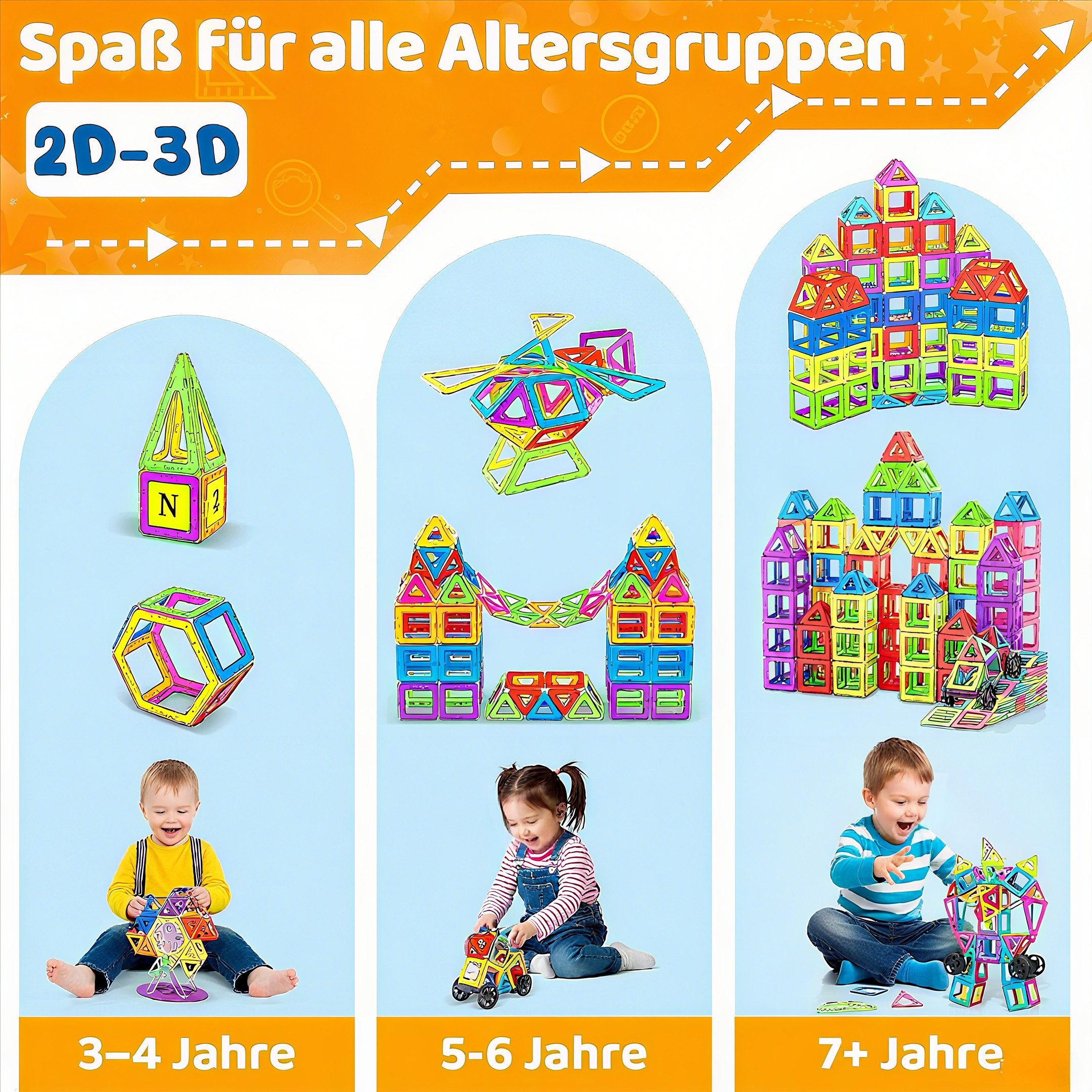 POPOLIC Magnetische Bausteine 120 Teile Konstruktion, Magnetbausteine Magnetspielbausteine, (Magnetspielzeug Magnete Kinder, Magnetbausteine Kinder, 1 St., Starker Magnetismus, Starke Adsorption, Hoher Haftkraft), Magnetspiel für Geschenk ab 3 4 5 6 7 8 Jahre Junge Mädchen