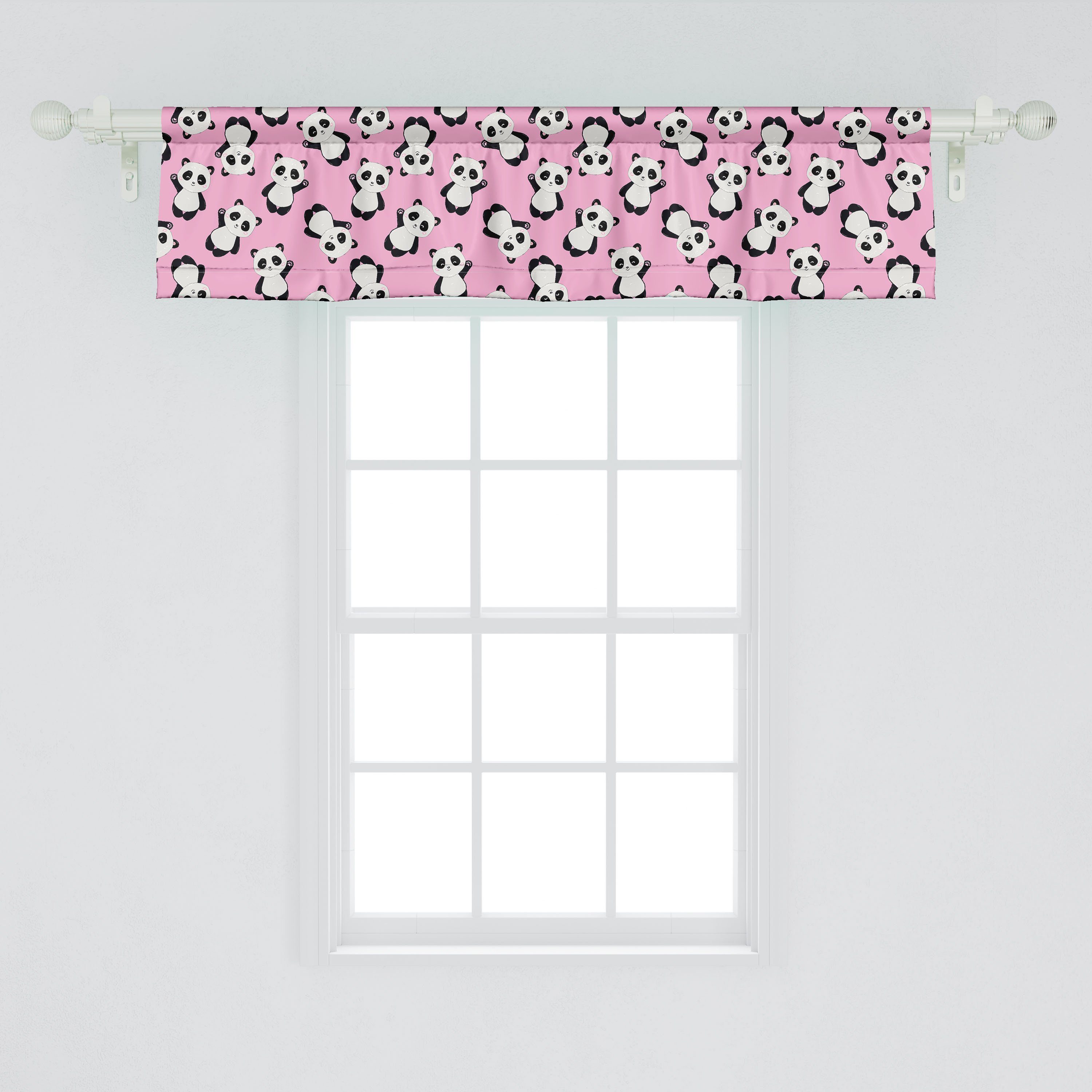 Scheibengardine Vorhang Volant Küche Winken Microfaser, mit Gruß Schlafzimmer Panda für Dekor Tier Abakuhaus, Stangentasche, Asian