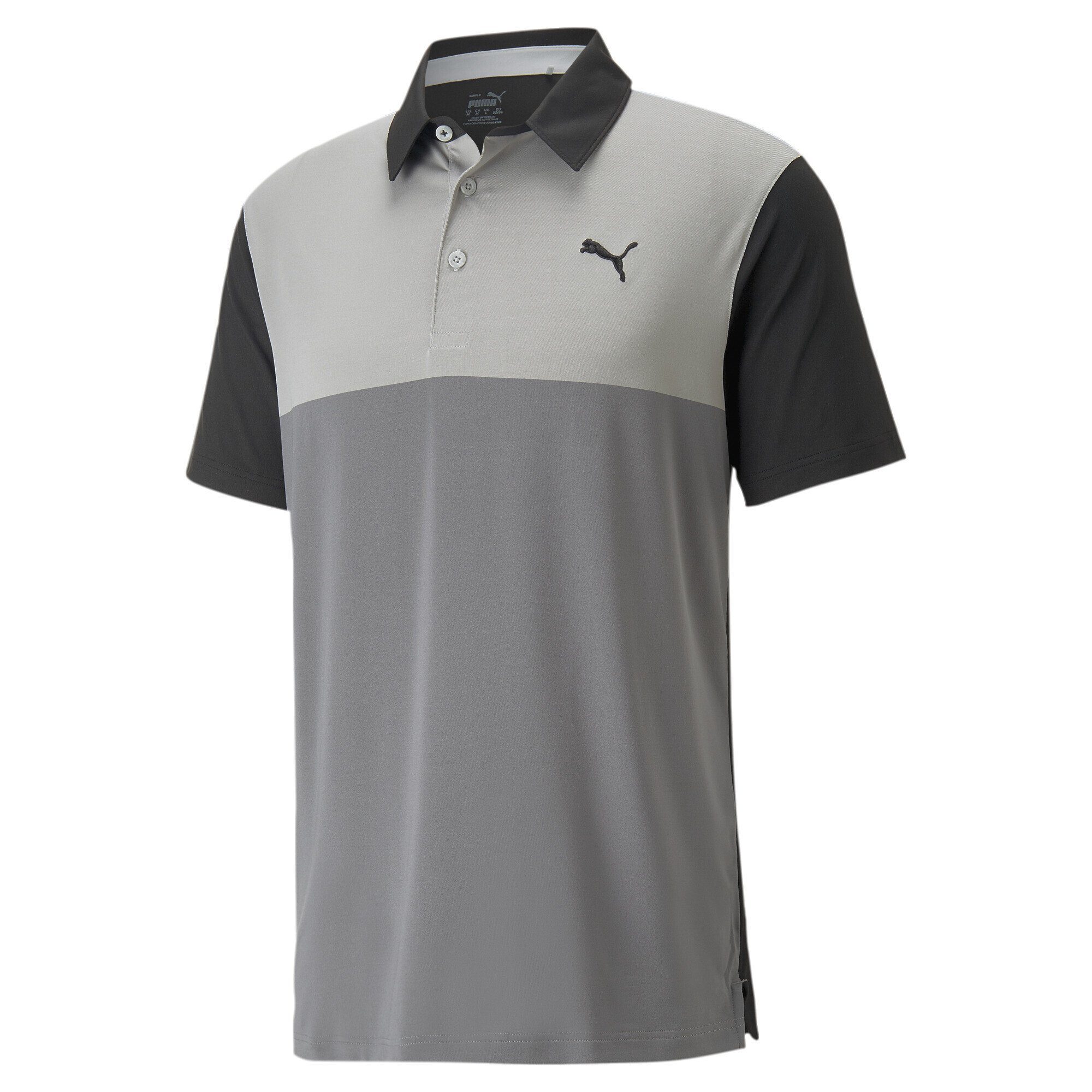 PUMA Poloshirt Cloudspun Colourblock Golfpolo Herren Black Quiet Shade Gray | Poloshirts