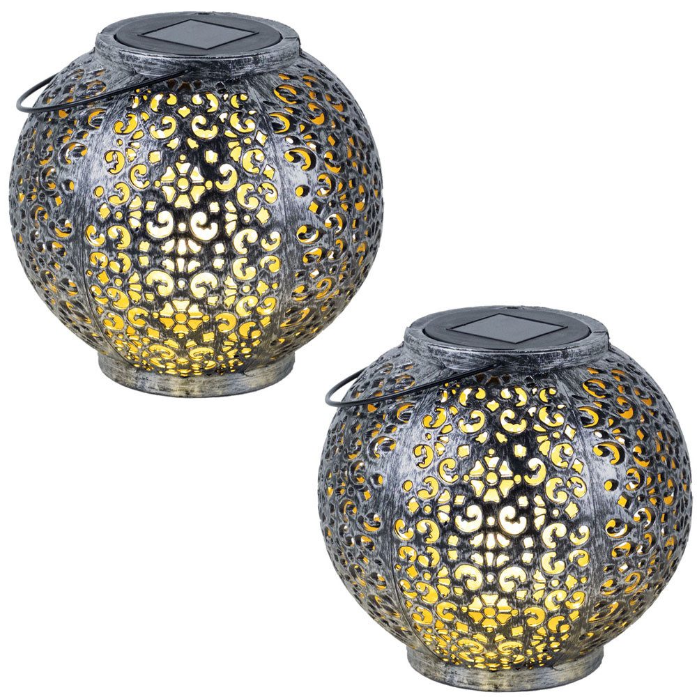 Expo Börse LED Kugelleuchte, Leuchtmittel inklusive, Warmweiß, Solarlampe Hängeleuchte Tischlampe Gartendeko LED 2er Set