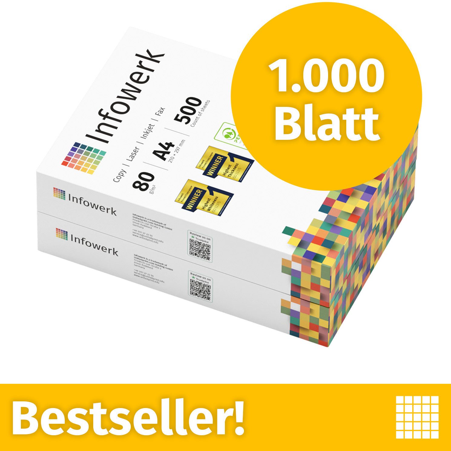 Infowerk Druckerpapier Kopierpapier 1000 Blatt A4 80g Premium Weiß Testsieger PEFC, PEFC-Zertifikat (GFA-PEFC-COC-500582)