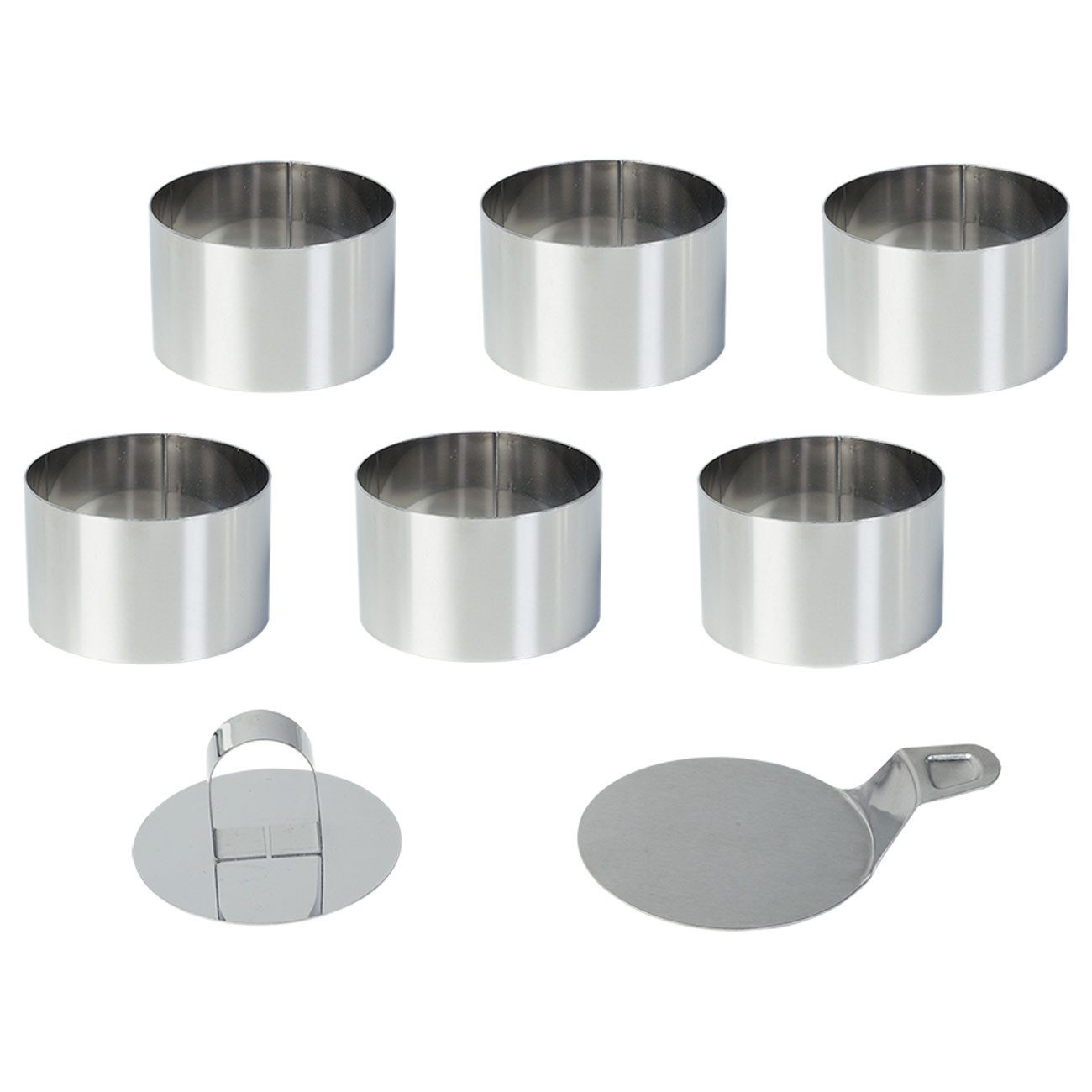Casativo Speisering Dessertringe Speiseringe 6er Set Edelstahl Anrichtringe mit Stampfer, (6 tlg., 6er-Set), Je Ring Ø 8 x 5 cm/rostfrei/mit Heber & Stampfer – Bild 4 von 5