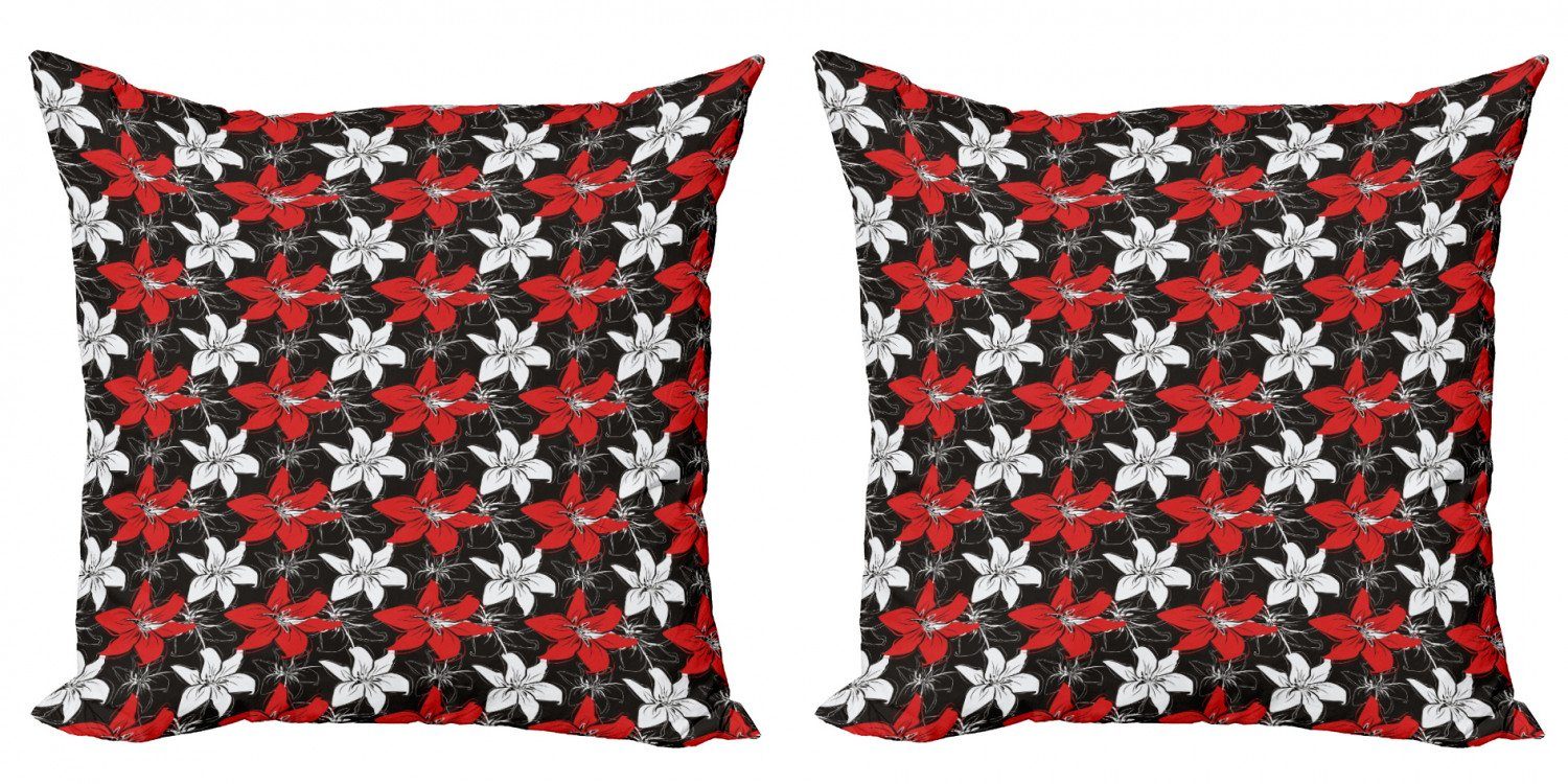 Kissenbezüge Modern Accent Doppelseitiger Stück), (2 Gartenpflanzen Kunst Rot Digitaldruck, Schwarz und Abakuhaus