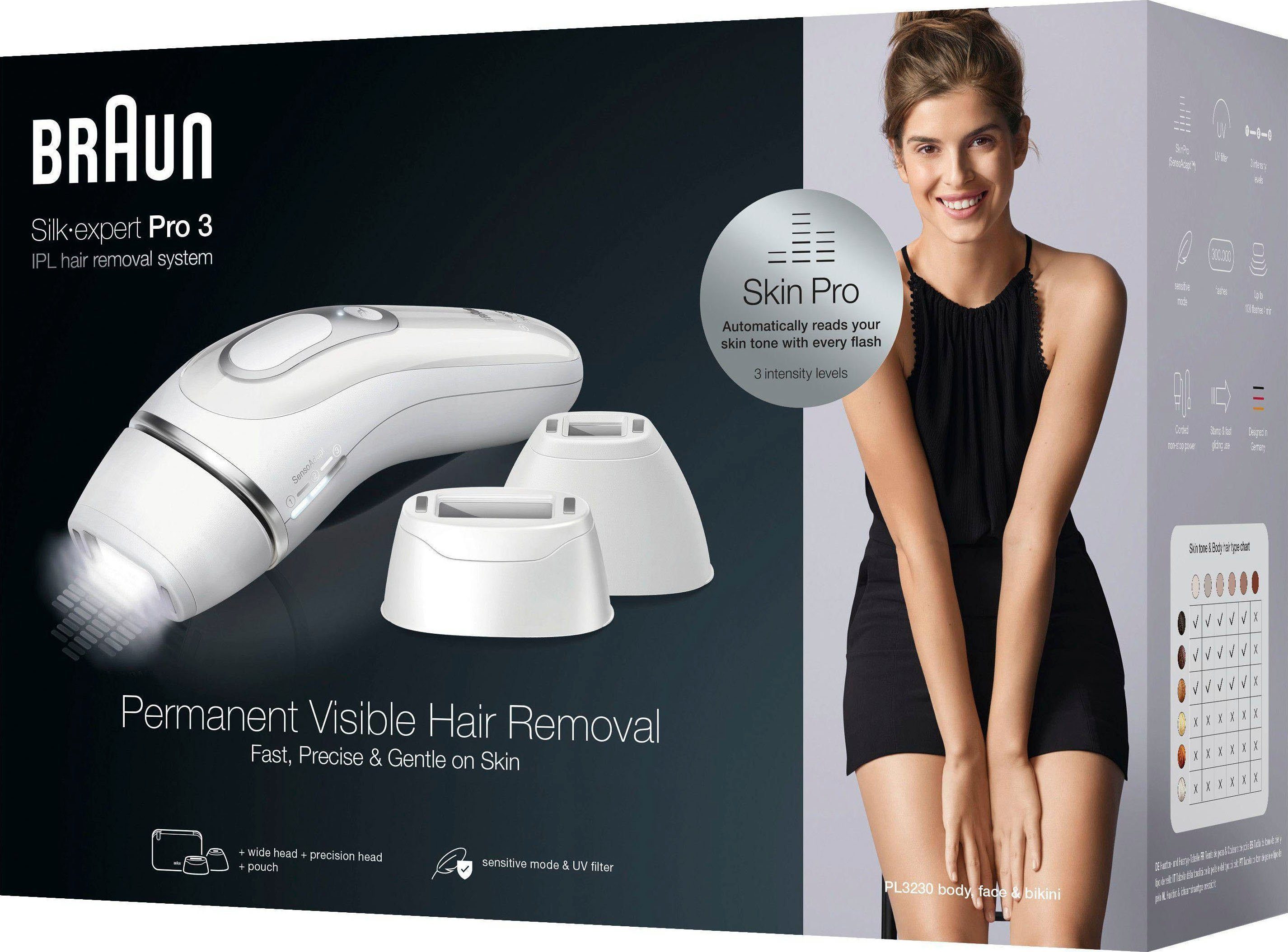 Pro-Technologie Lichtimpulse, Braun Silk-Expert IPL-Haarentferner Skin Pro 3 300.000 PL3230,