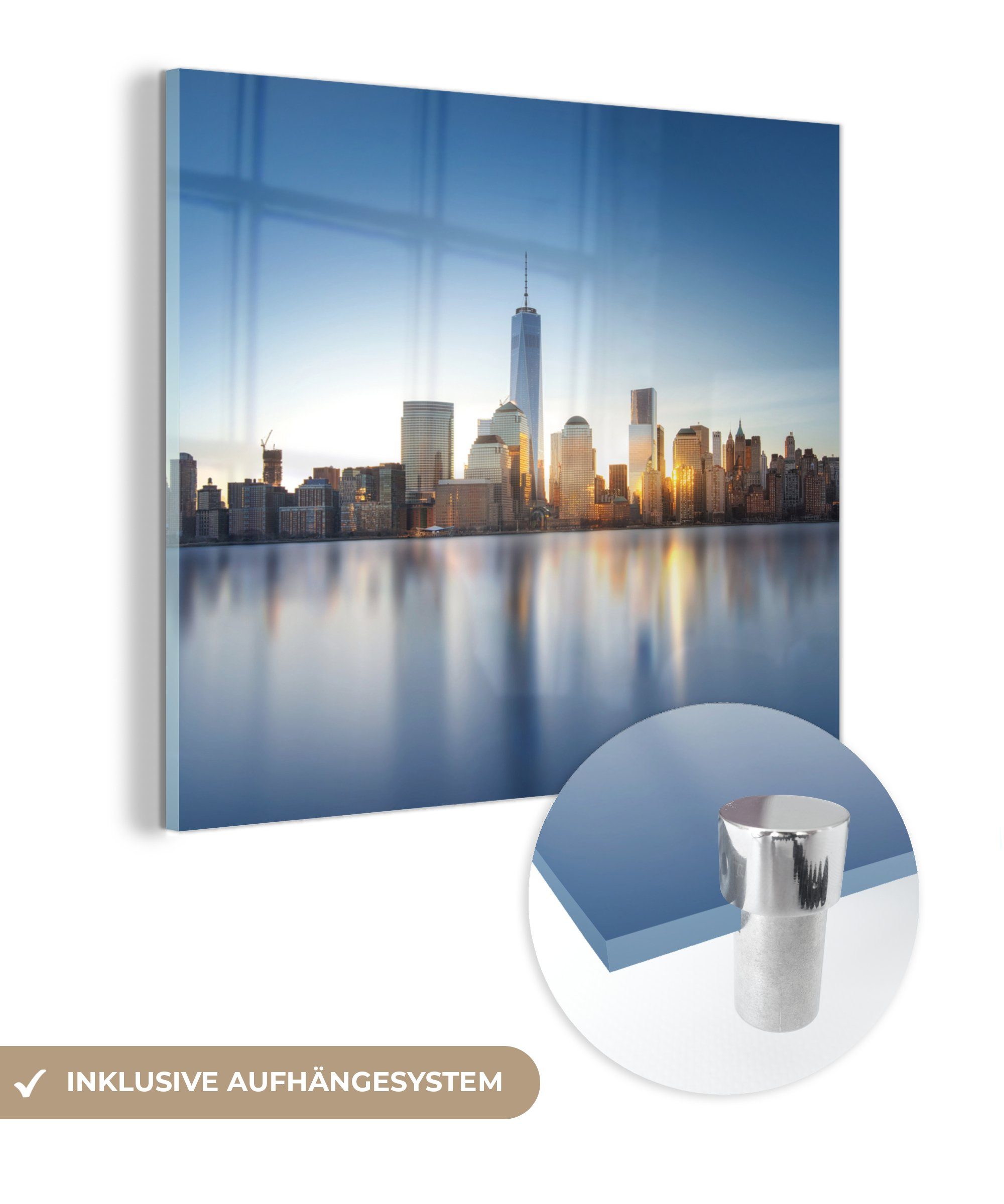 MuchoWow Acrylglasbild New Yorker Skyline vom Wasser aus, (1 St), Glasbilder - Bilder auf Glas Wandbild - Foto auf Glas - Wanddekoration