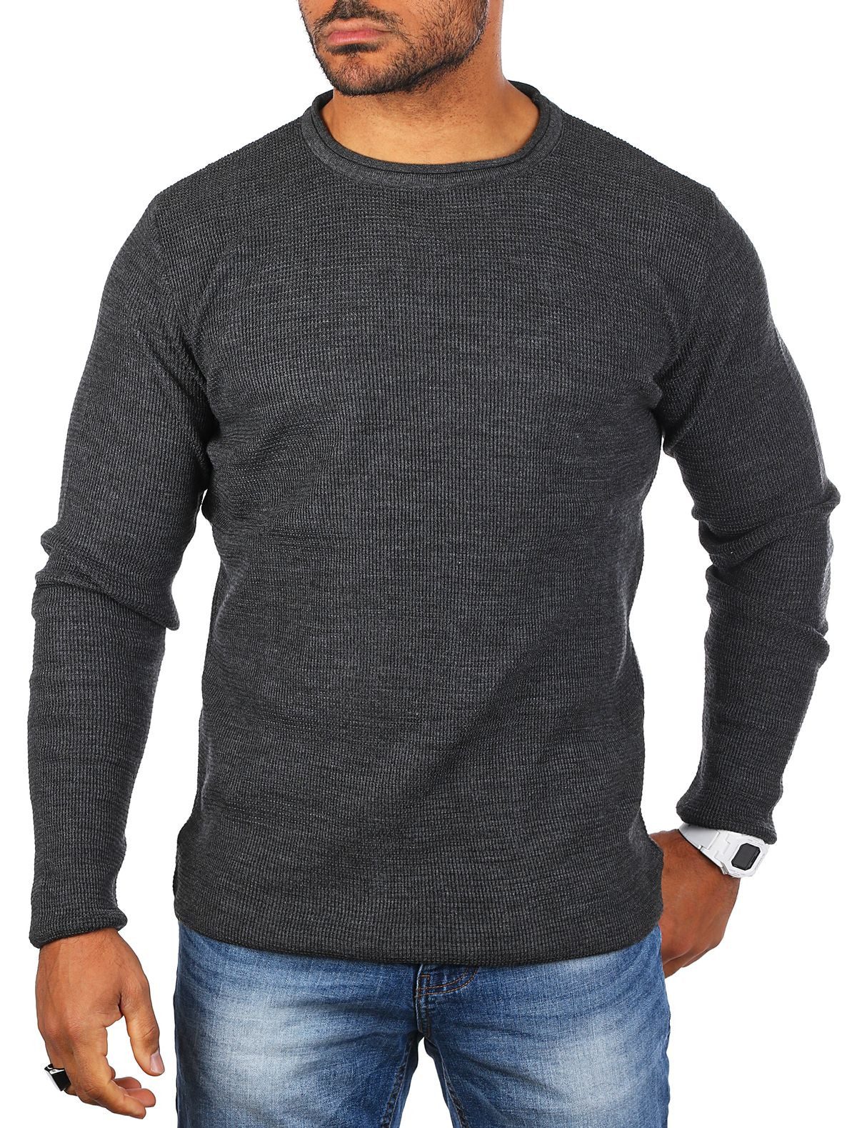 Strickpullover Herren leichter Feinstrick einfarbig körperbetont dehbar flexibel 7786