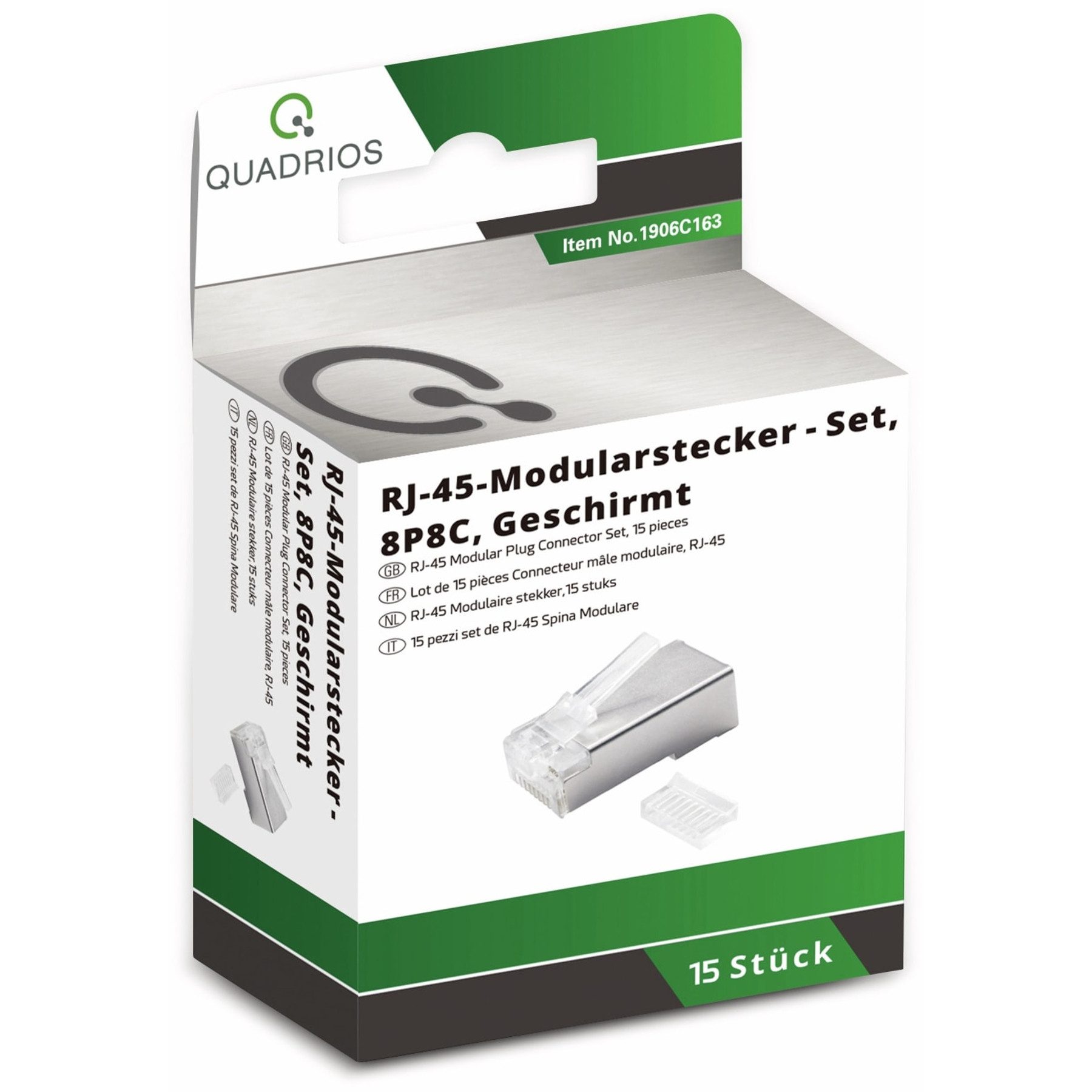 Quadrios Netzwerkstecker QUADRIOS Modularstecker-Set 1906C163, Polzahl 8P8C, geschirmt, 15