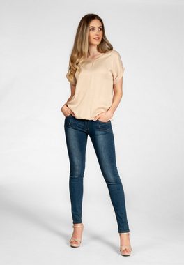 Caspar Shirtbluse BLU026 leichte elegante Damen Seidenglanz Kurzarm Sommer Bluse