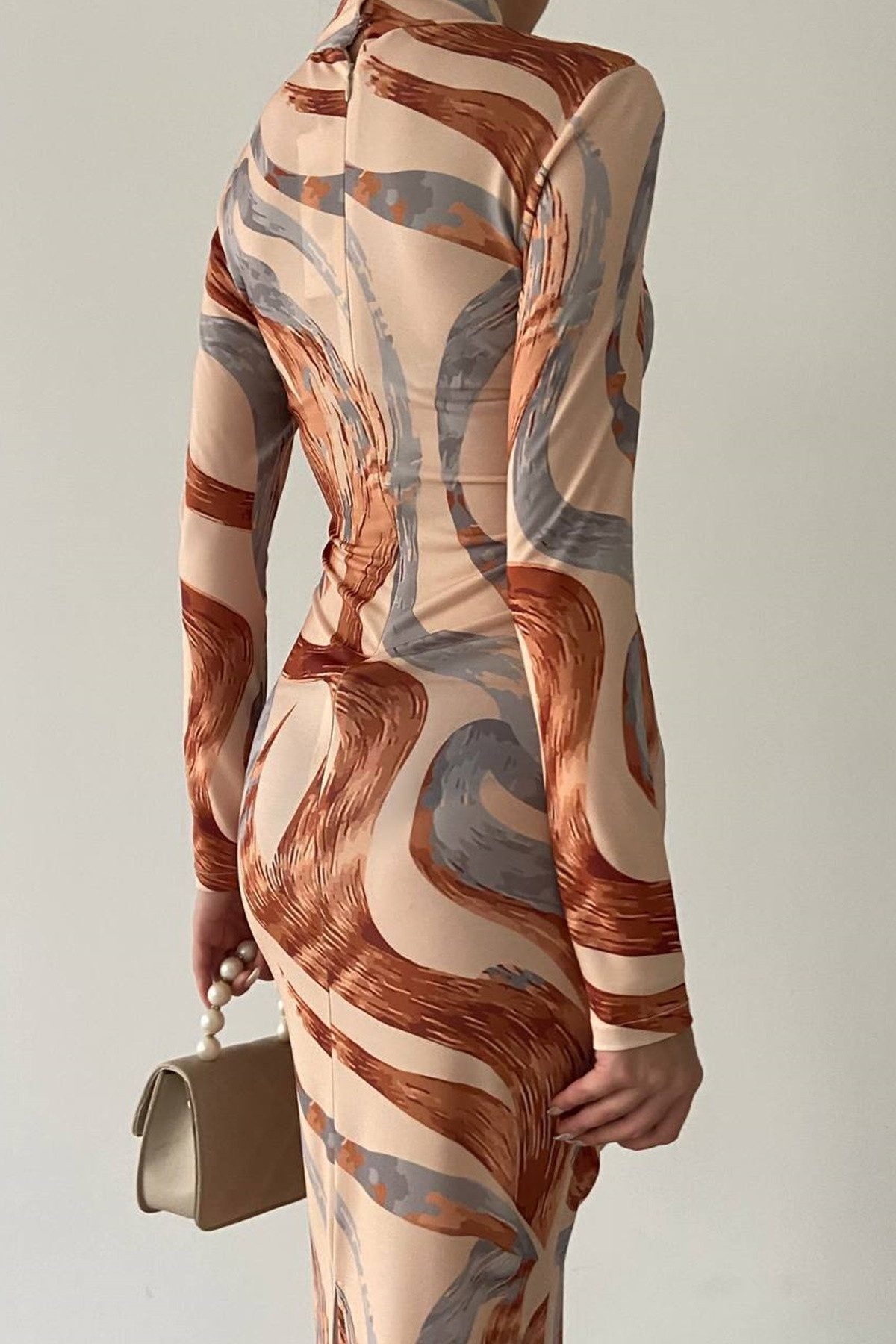 WOMAN VISION Abendkleid Midikleid mit geometrischem Muster und Digitaldruck, hohem Kragen – Bild 3 von 5