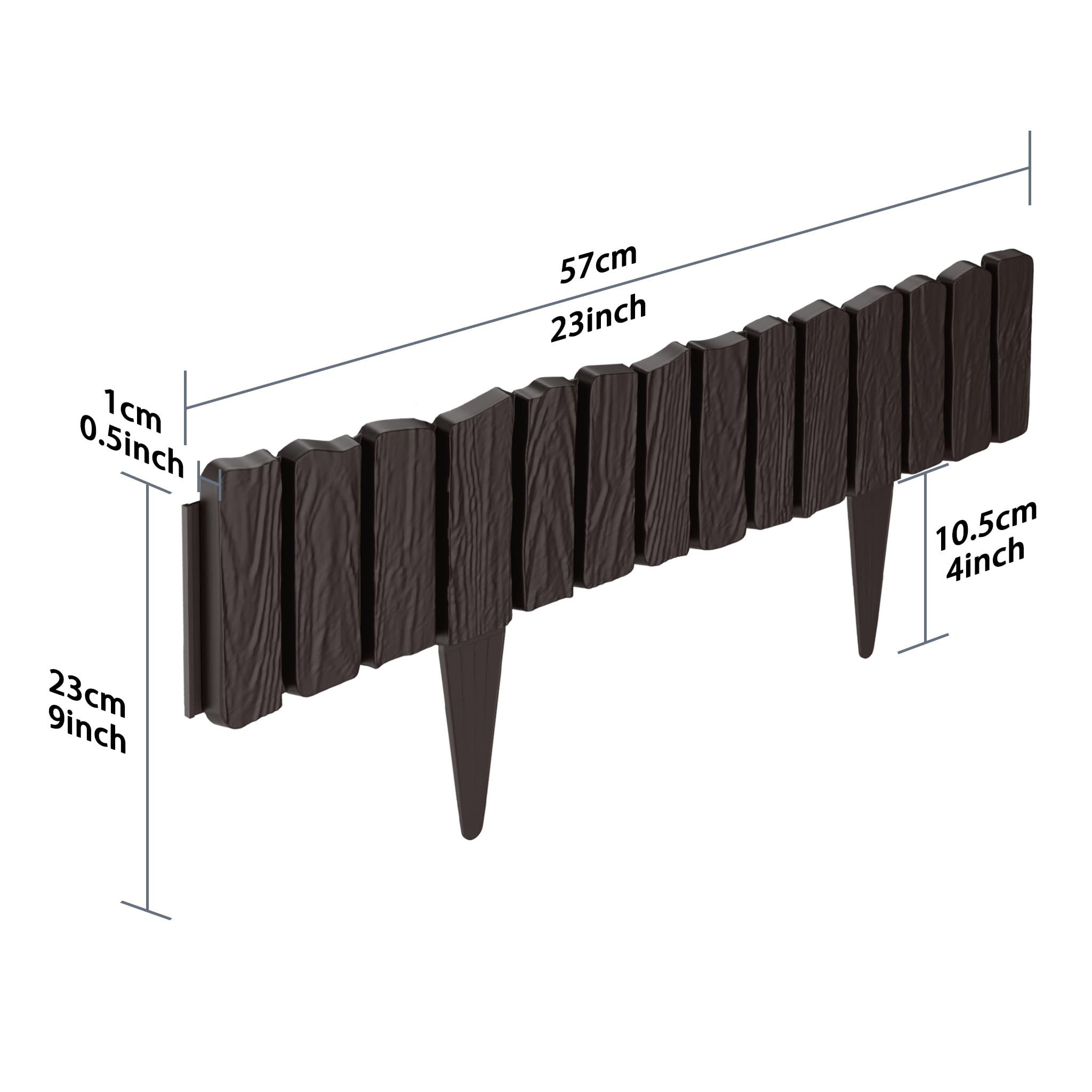 FIVMEN Rasenkante 2,3m/4,6m Rasenkanten Kunststoff Beeteinfassung in Holzimitation, Anthrazit/Braun/Grau, Beetumrandung Mähkante 4/8 stücke Randsteine Palisaden Gartenzaun