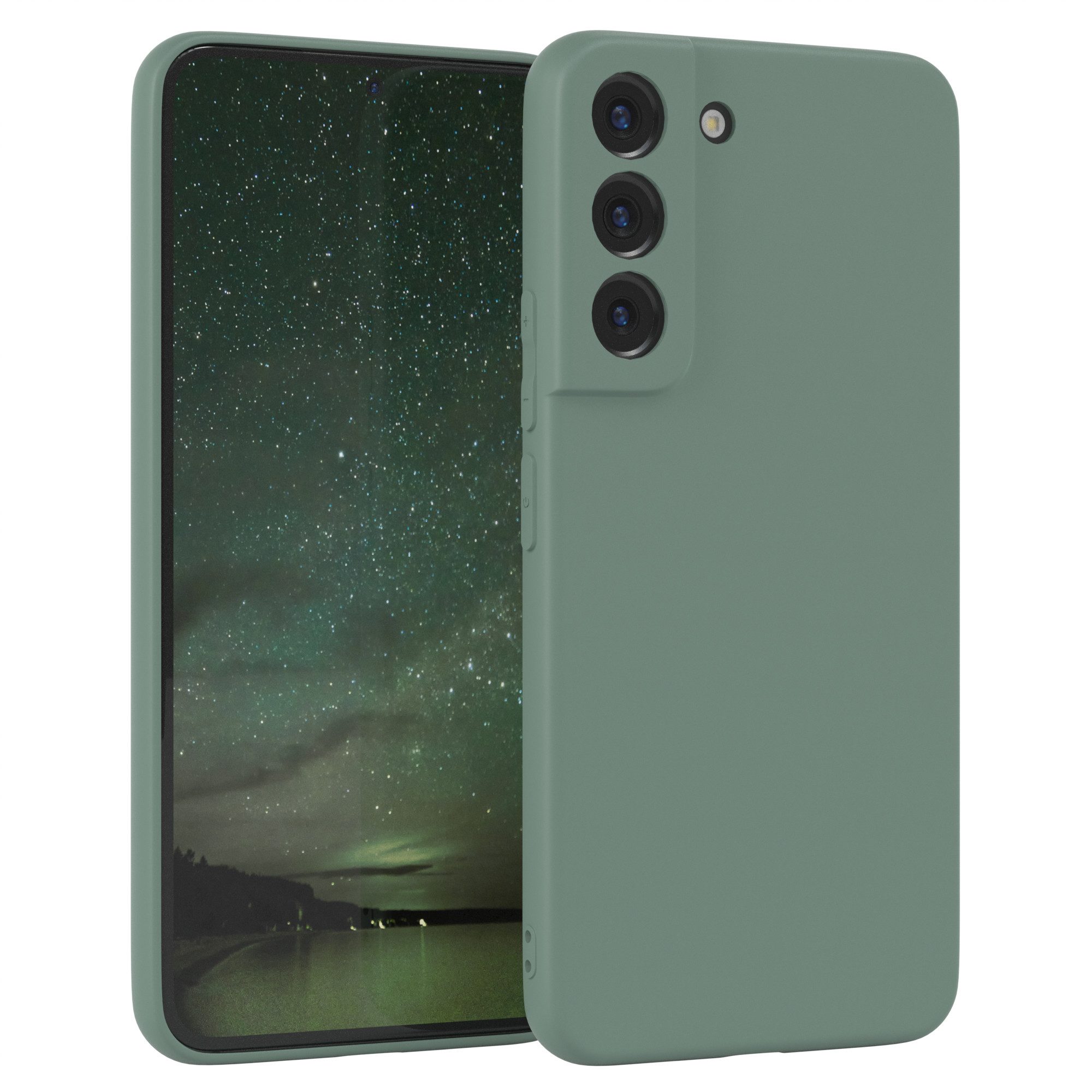 EAZY CASE Handyhülle für Samsung Galaxy S22 5G Hülle Silikon 6,1 Zoll, Schutzhülle mit Kameraschutz stoßfest telefonhülle Matt Dunkelgrün