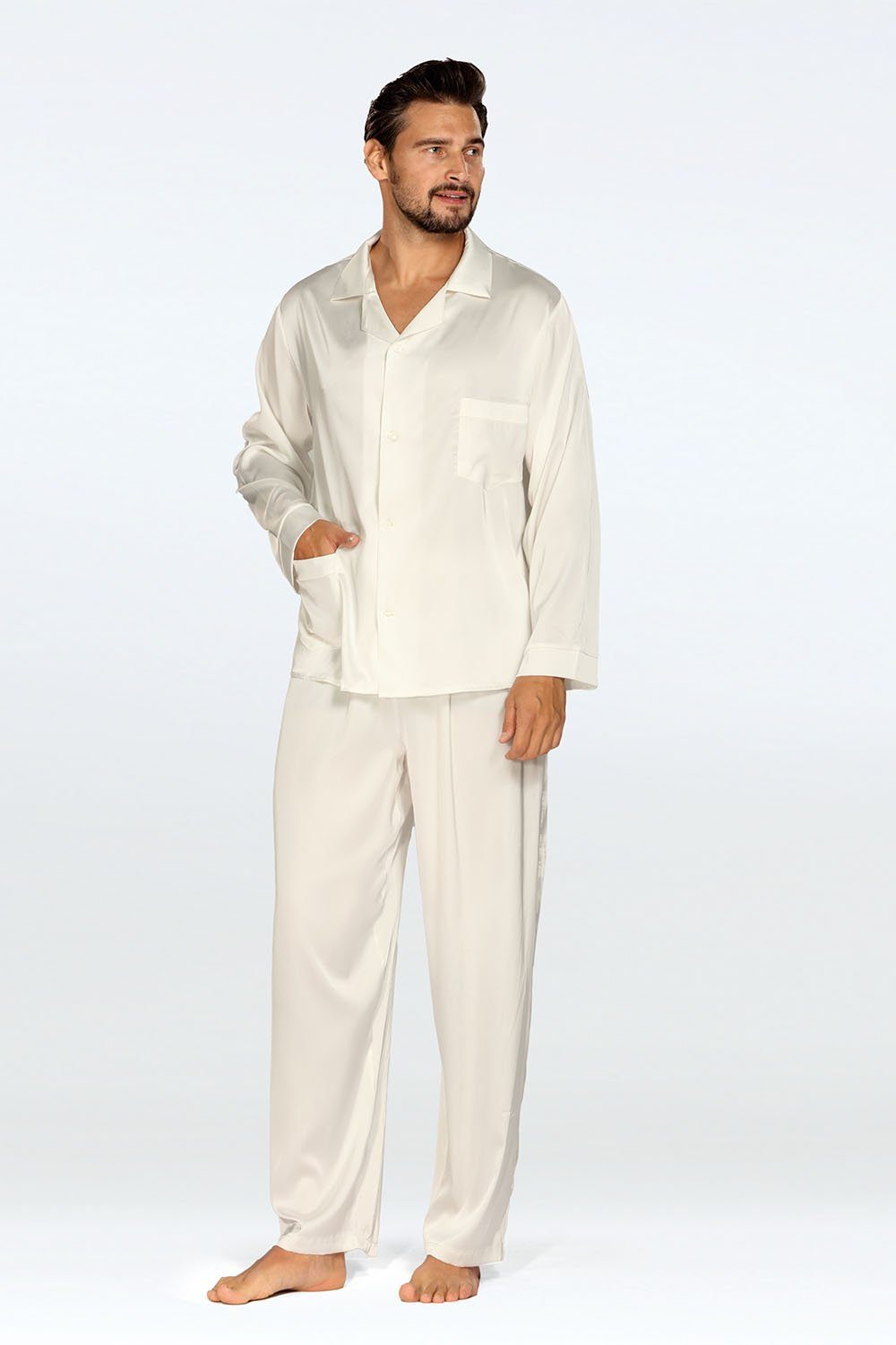 DKaren Schlafanzug Herren Satin Pyjama Schlafanzug Set Langarm -Lukas- (Set, 2 tlg) mit Knopfleiste