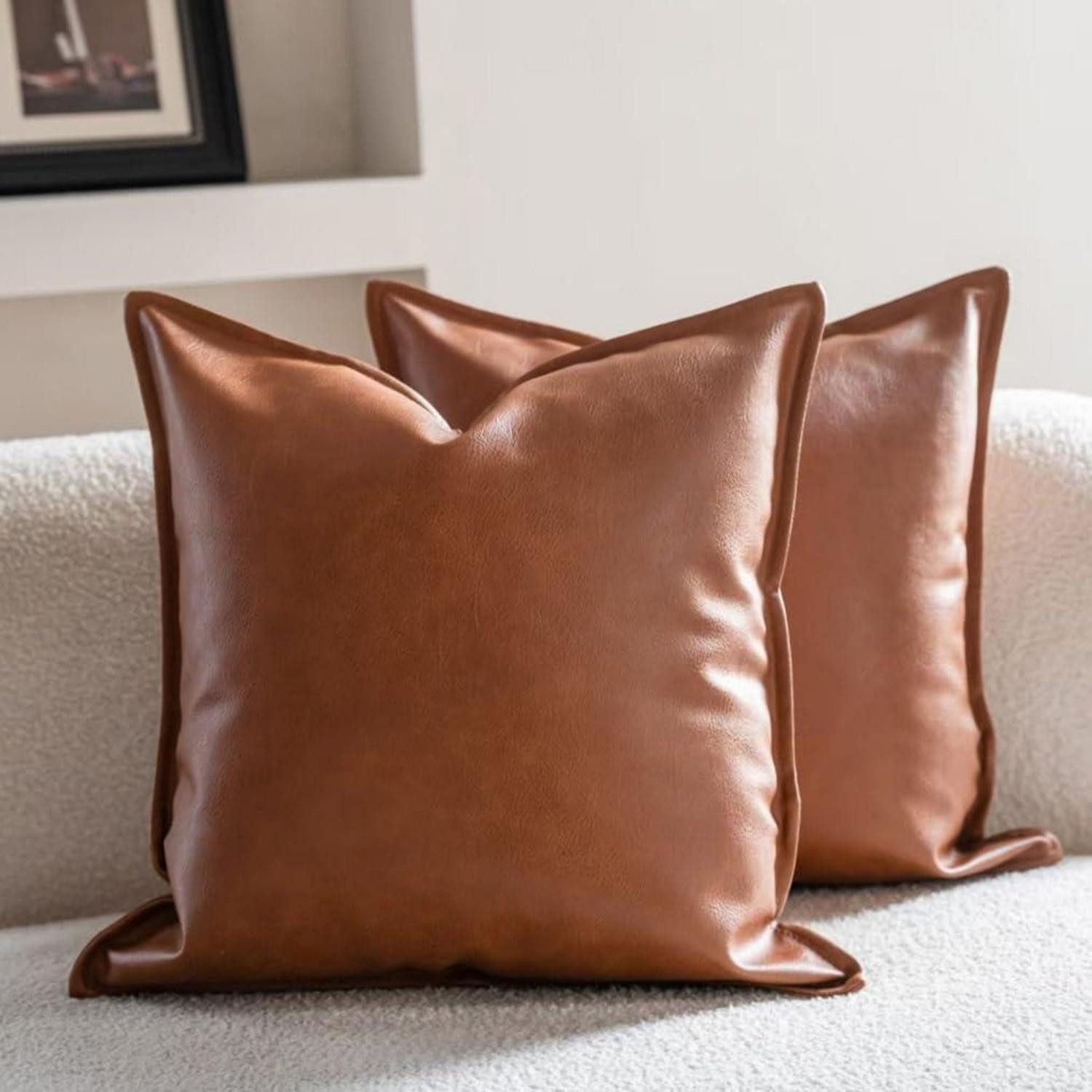 LuxusKollektion Kissenbezüge Kissenbezug 40x40cm Braun 2er Set in Lederoptik, (2 Stück)