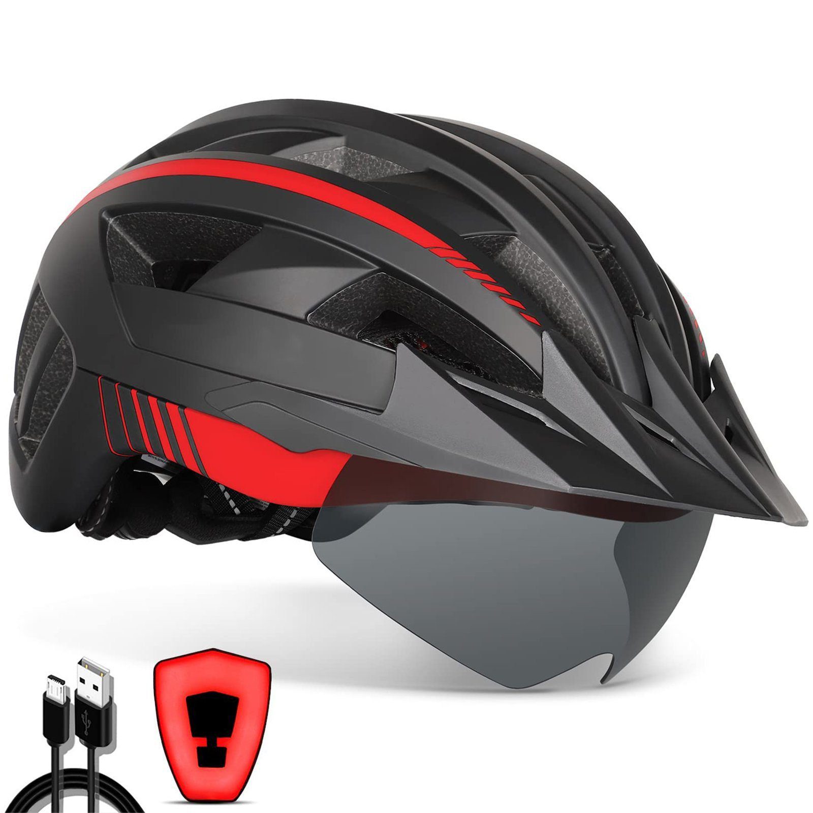 Aoucheni Fahrradhelm »Fahrradhelm Herren Damen MTB Helm mit LED Rücklicht,  58-61 CM«