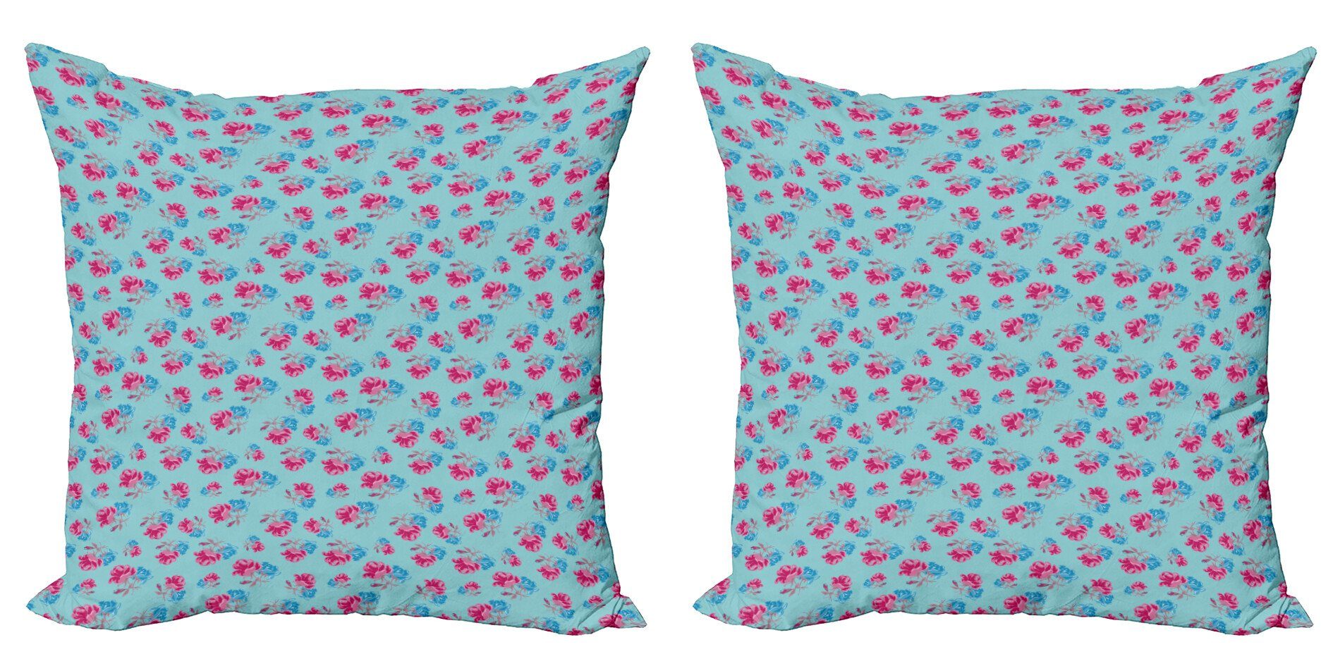 Kissenbezüge Modern Accent Doppelseitiger Digitaldruck, Abakuhaus (2 Stück), Blau Und Pink Bicolor Sommer-Rosen