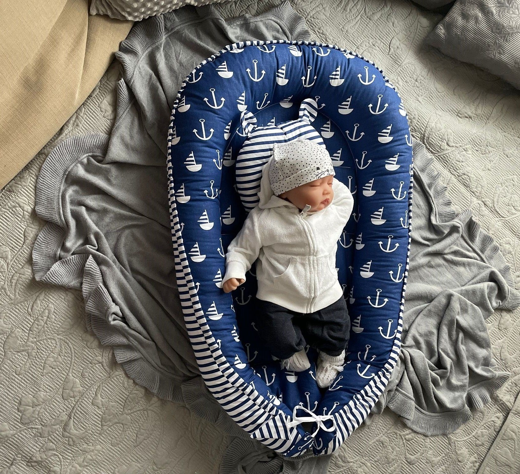 Kuschelnest BIO BAUMWOLLE BABYNEST Babykokon Neugeborene Babyaustattung Junge SET