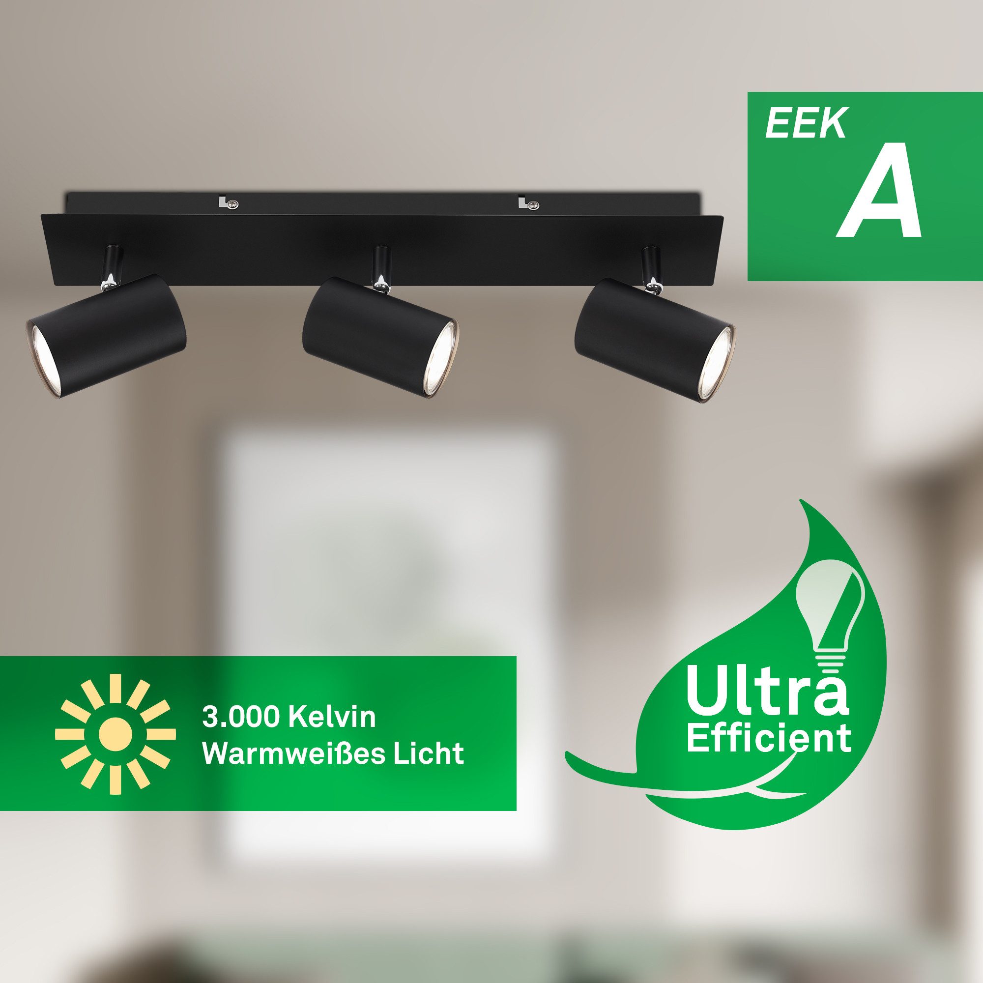 Briloner Leuchten Deckenspot LED Wandlampe Innen Wohnzimmer GU10, Energieeffizient inkl. Leuchtmittel, ohne Leuchtmittel, 2700K - Extra - Warmweiß, Wandlampe, 12x8x12,3cm, Schwarz, max.40W, GU10, Innen, Wohnzimmer