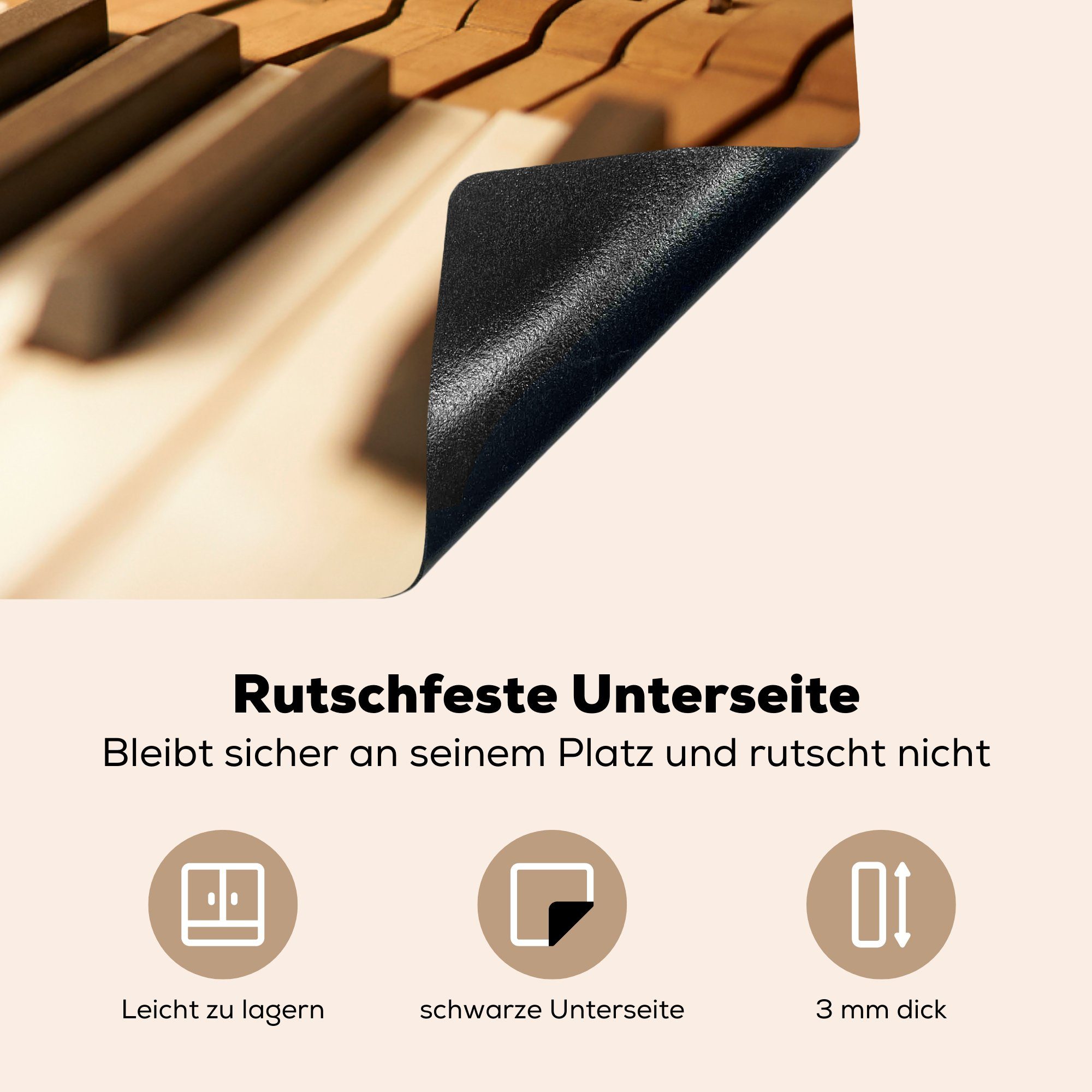 cm, küche, die Eine Induktionskochfeld Schutz Ceranfeldabdeckung tlg), MuchoWow (1 Vinyl, Nahaufnahme für Herdblende-/Abdeckplatte eines 81x52 Holzklaviers,