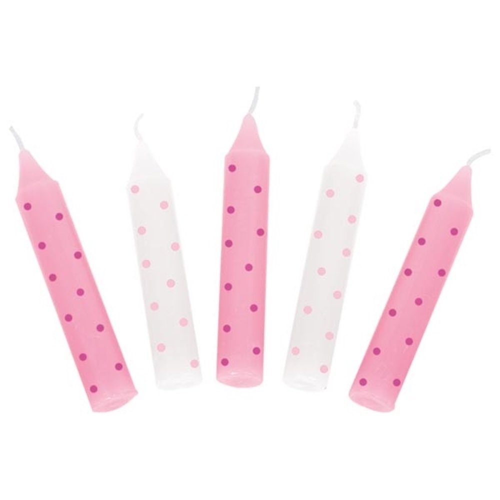 goki Geburtstagskerze Geburtstagskerzen-Set 10 Stk. Kerzen 10 cm hoch Geburtstag (Set, 10-tlg., 1), Kerzen handbemalt in der Farbe rosa gepunktet