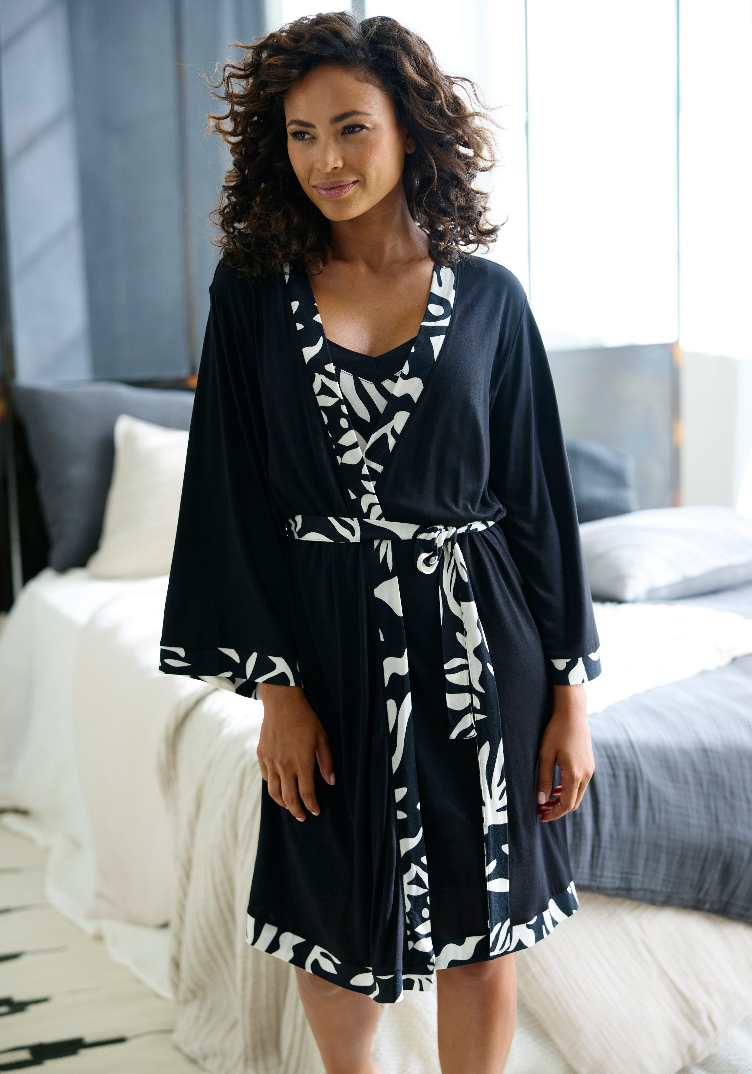 French Connection Kimono, Kurzform, Viskose, Gürtel, im zeitlosen Schwarz-W günstig online kaufen