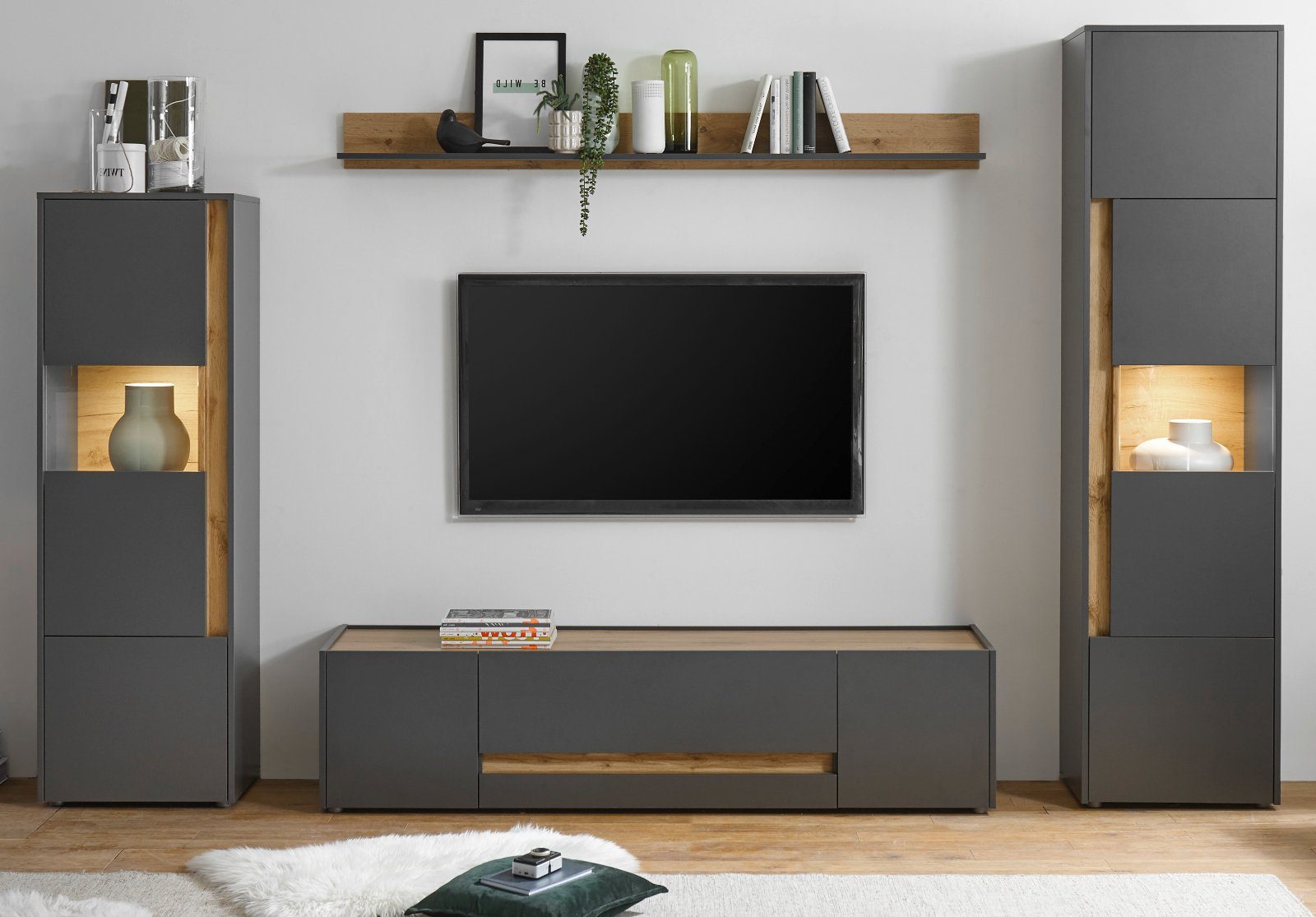 Furn.Design Wohnwand Center, (Set in grau günstig online kaufen