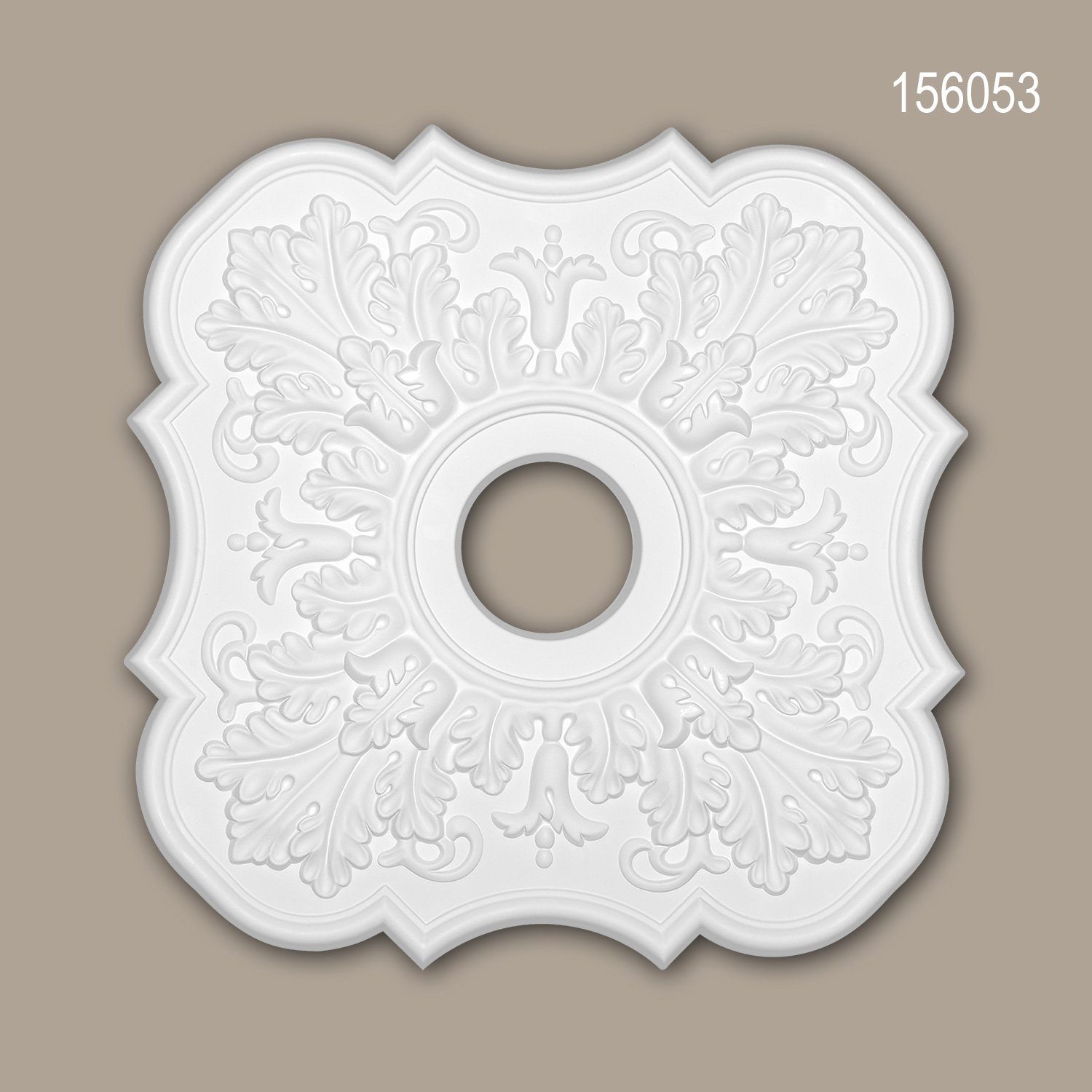 Profhome Decken-Rosette 156053 (Rosette, 1 St., Deckenrosette, Medallion, Stuckrosette, Deckenelement, Zierelement, 52,2 x 52,2 cm), weiß, vorgrundiert, Stil: Neo-Klassizismus