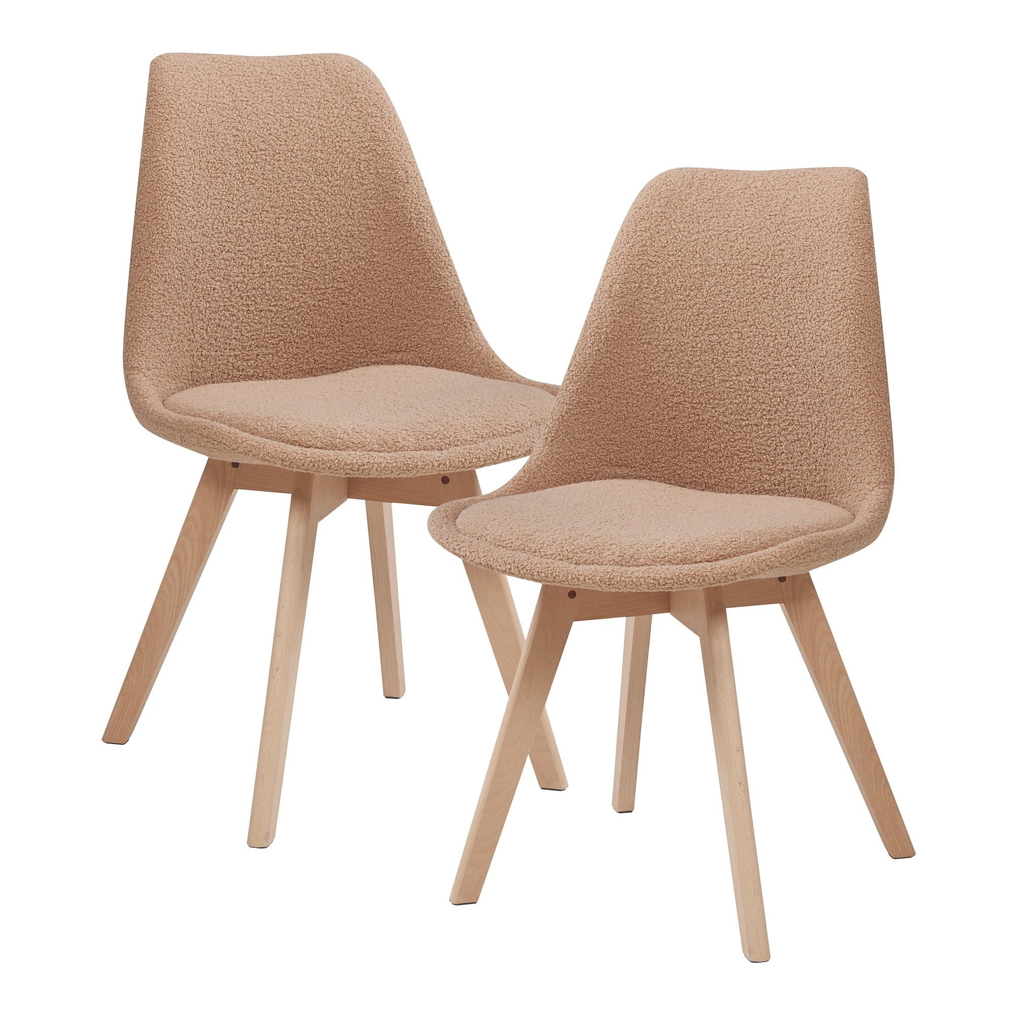 en.casa Esszimmerstuhl (Set, 2 St), »Fläten« mit Massivholzbeinen Bouclé Ta günstig online kaufen