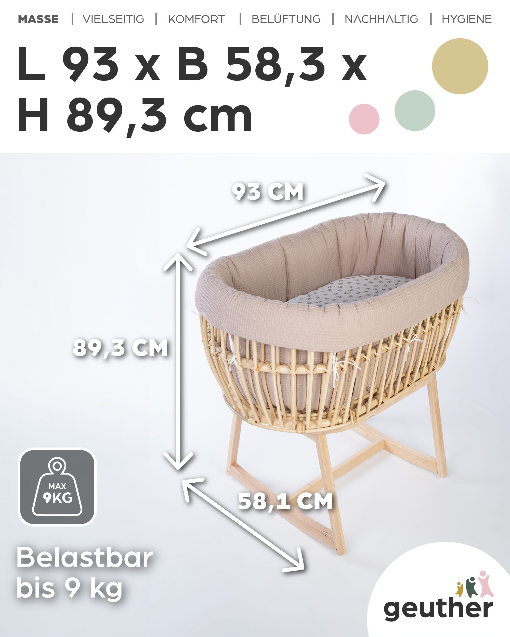 Geuther Babybett Schaukelwiege Rattan Rocker