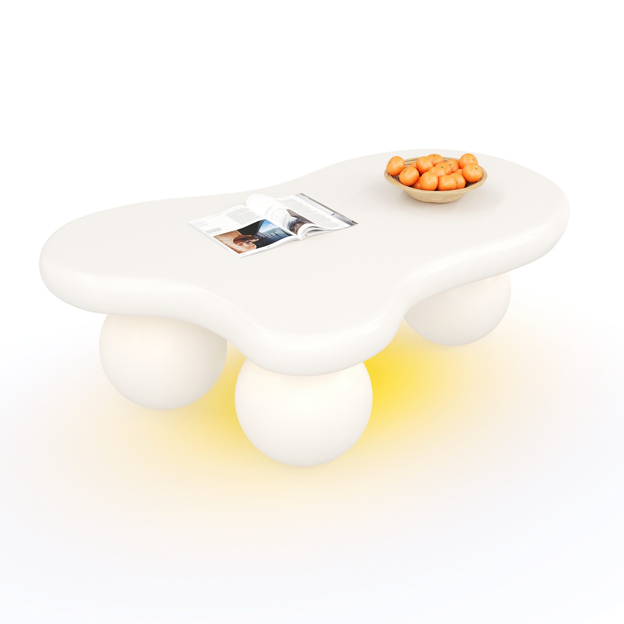 Ulife Couchtisch Wohnzimmertisch, Beistelltisch, mit LED-Beleuchtung, 16 Farben wählbar, Wolkenform+Rundbein-Design, 95x62,5x32cm