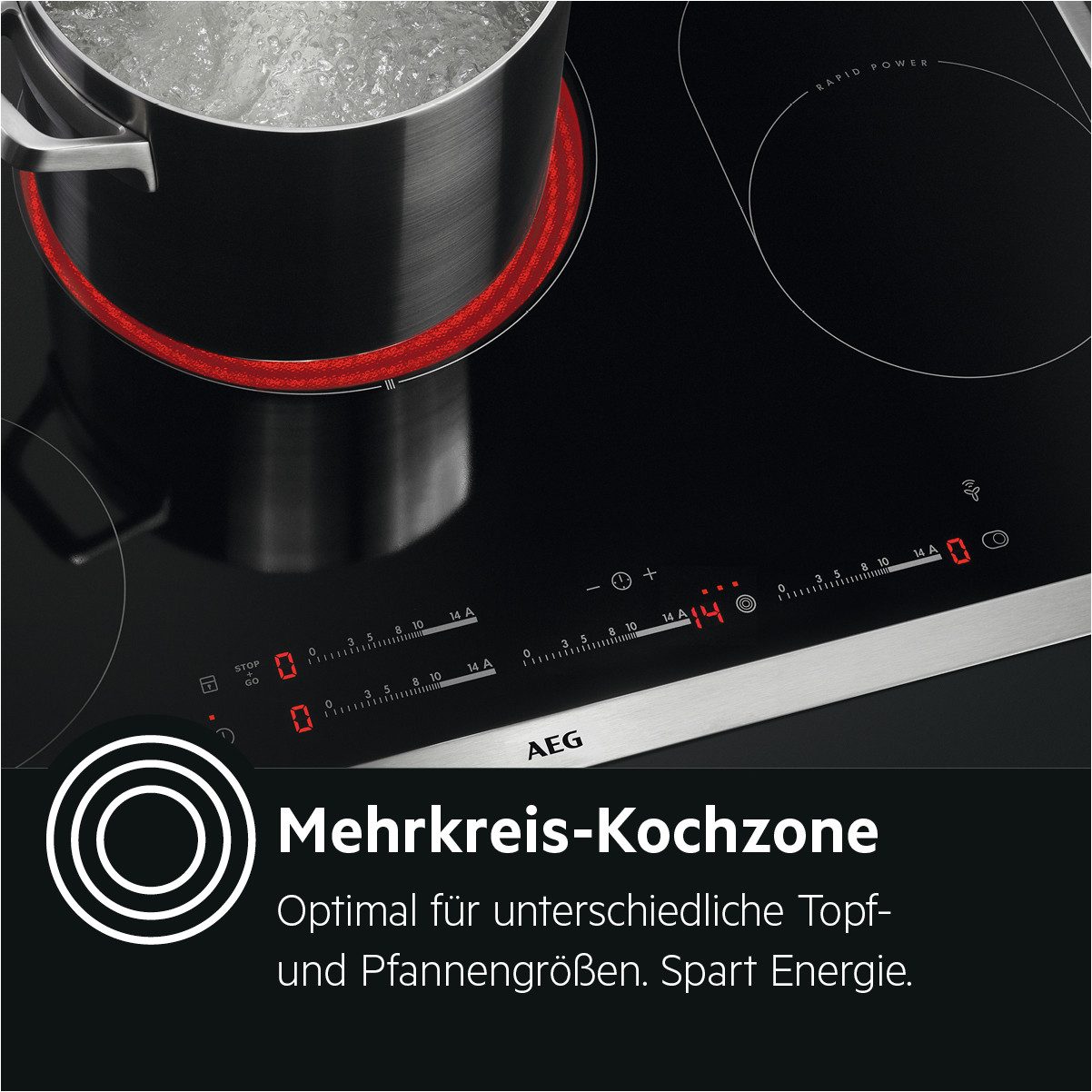 AEG Elektro-Kochfeld 3000 TO64RA07FB, Autarkes Kochfeld: Erweiterbare Kochzonen für große Pfannen & Töpfe – Bild 5 von 5
