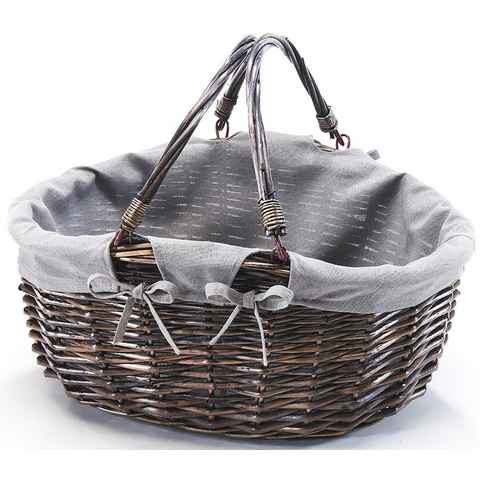 Kobolo Einkaufskorb Weidenkorb oval mit Klapphenkeln und Textil grau, 20 l