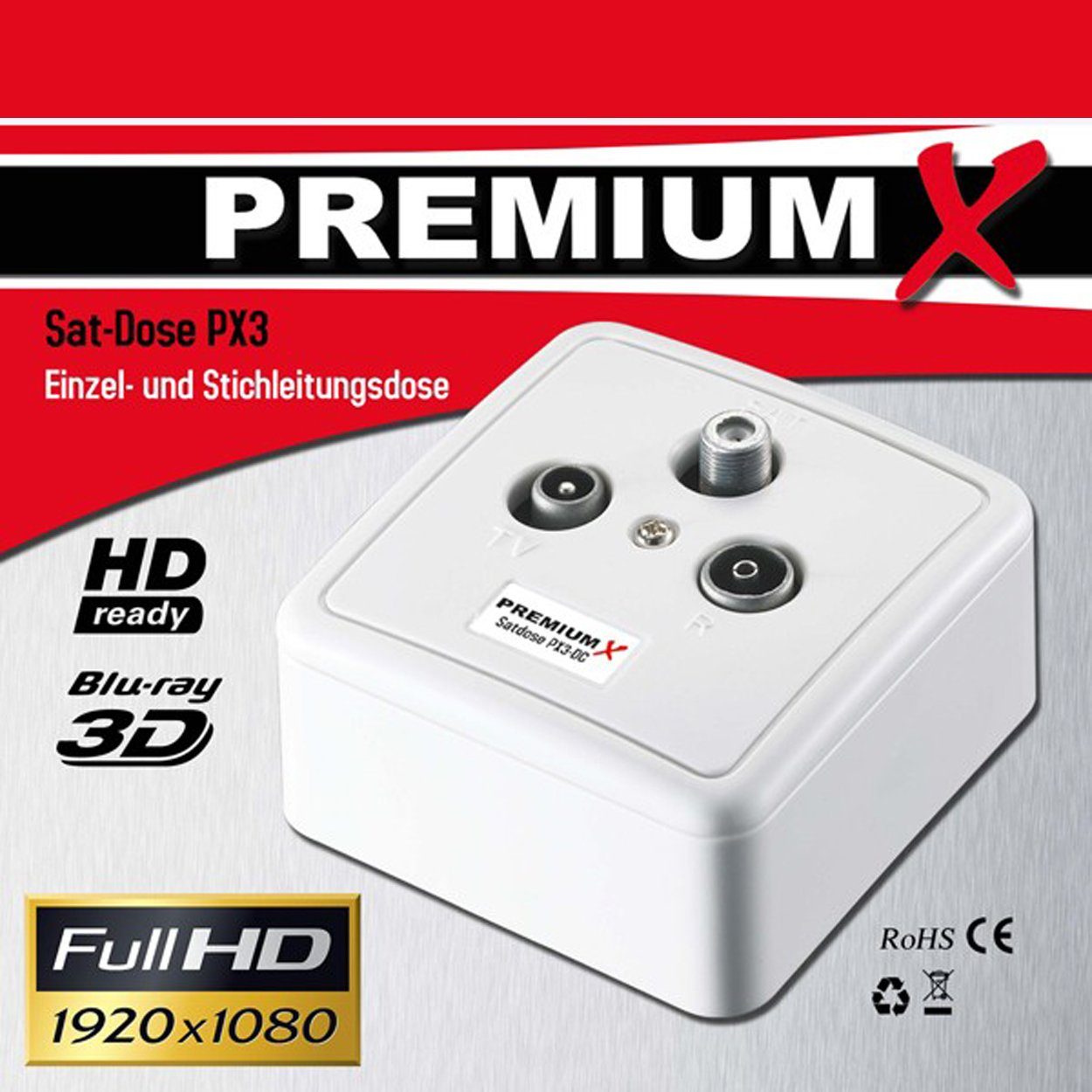 PremiumX Antennensteckdose PX3 Antennendose 3-Fach Aufputz Unterputz Enddose
