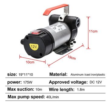 Bettizia Ölabsaugpumpe Dieselpumpe Heizölpumpe Selbstansaugend 12V 175W 40L/min